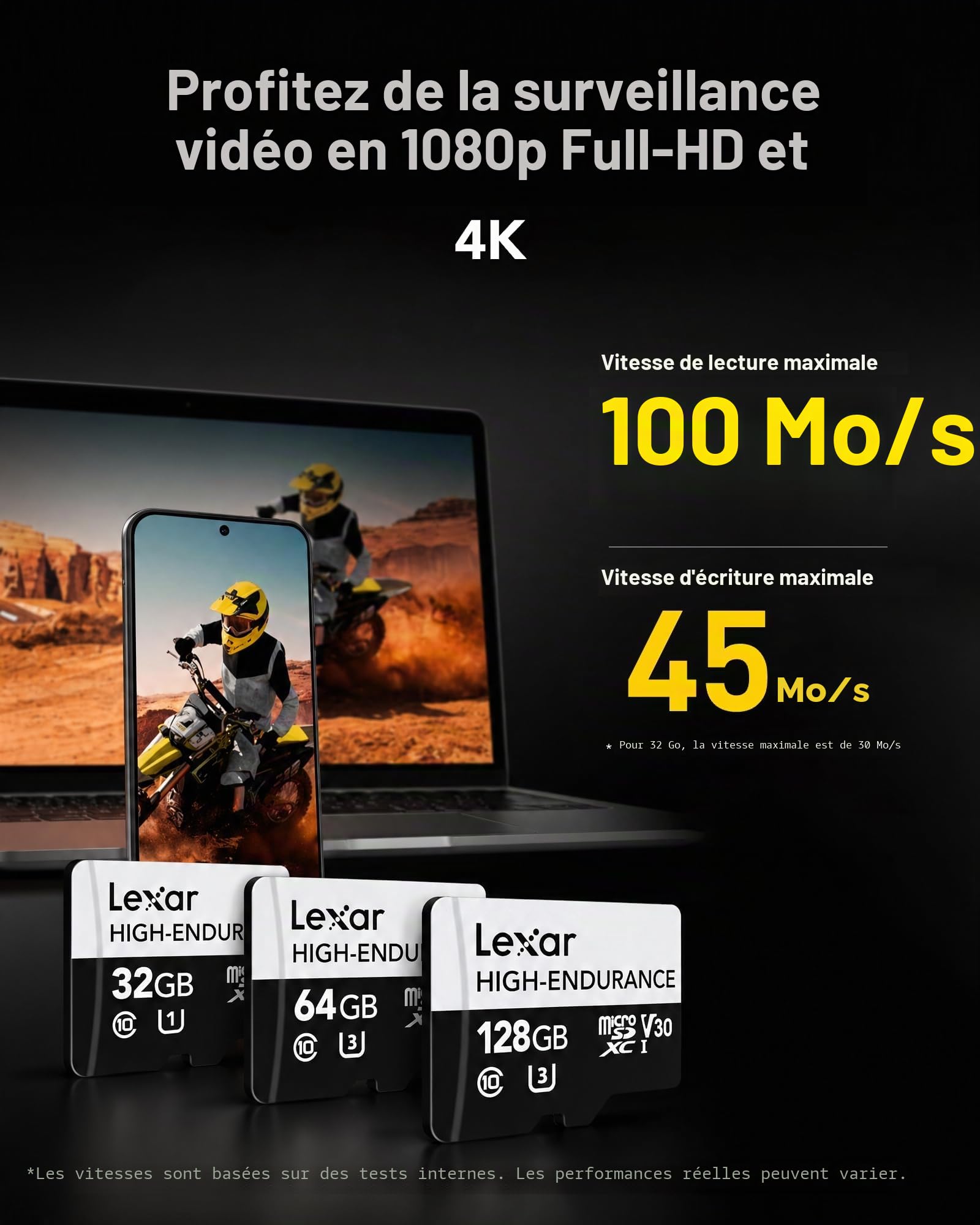 Lexar® Carte microSDHC/microSDXC™ UHS-I Haute Endurance 128 Go