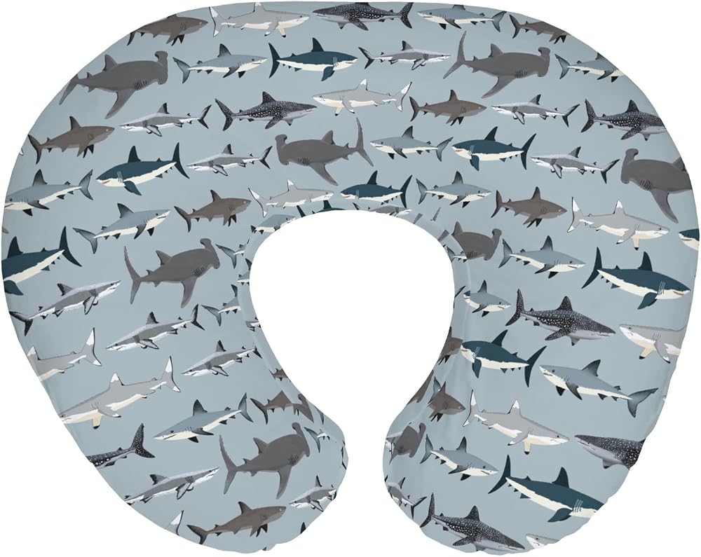 Sharks Boho Neutral Baby Nursing Pillow Covers for Boy Girl Sea Shark Species Nursery Pillowcase for Breastfeeding Pillows Marine Ocean Shark Lover Gifts Soft Stretchy Slipcovers for Newborn Infant — 사진 1