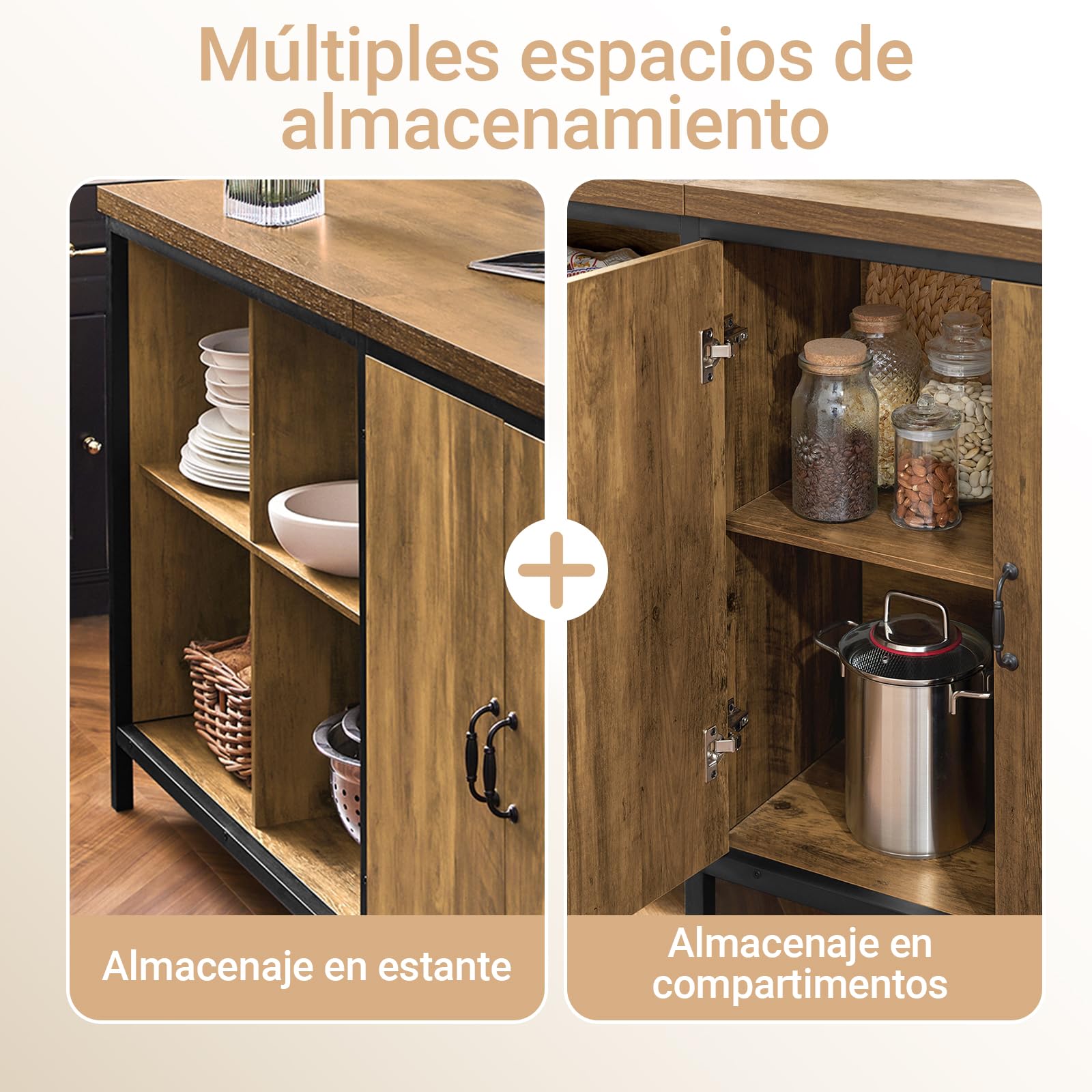 SoBuy Isla de Cocina, Armario de Almacenaje Multifuncional, Mueble de Cocina, Sideboard para Sala de Estar, Aparador, Armario Auxiliar Vintage 170 x 60 x 89 cm KNL01-F