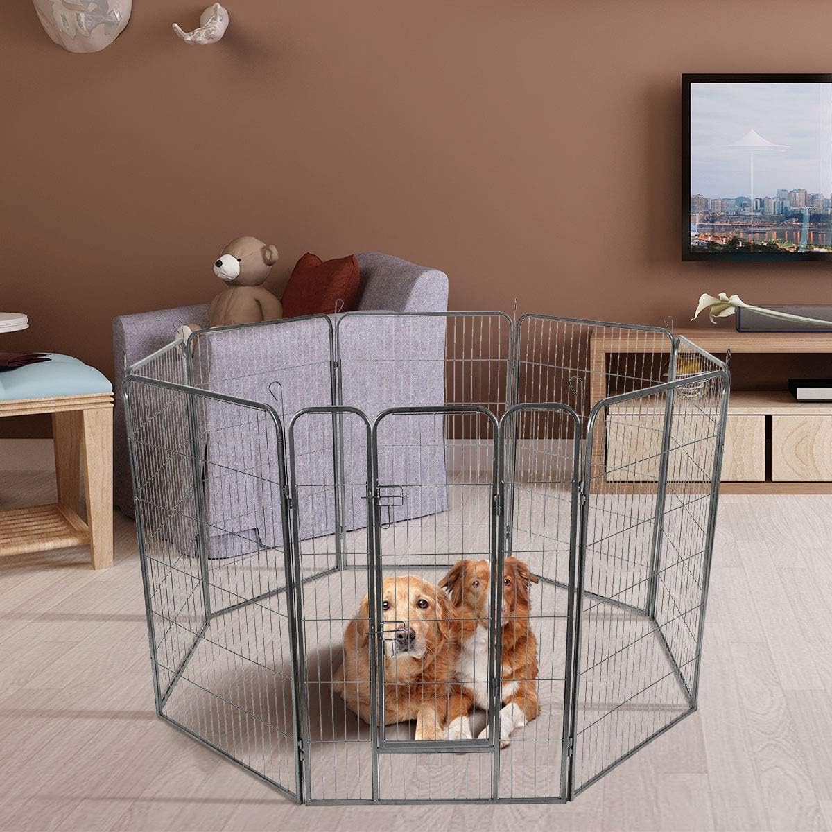 Safstar 8 Panels Metal Dog Playpen, 48" Height Dog Fence Exercise Pen with Doors for Large Medium Small Dogs Rabbits Cats, Foldable Pet Puppy Playpen for Indoor & Outdoor RV, Camping, Yard (Black)