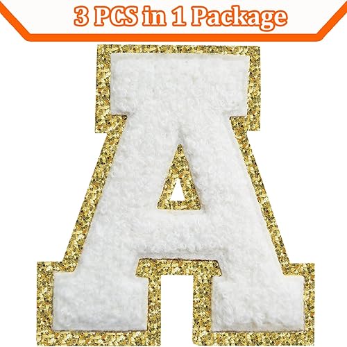 Miniatura 119 de Parches de letras termo-adhesivas de felpilla para chaquetas, parches de letras universitarias con brillantina para planchar en la letra azul A
