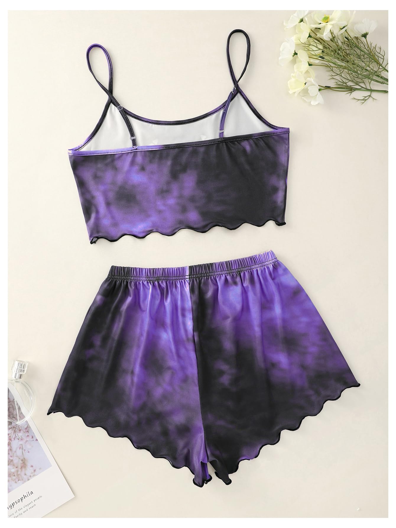 Floerns Women's Plus Size 2 Piece Sleepwear Tie Dye Skeleton Print Pajama Set: 3X-Large Plus Dark Purple