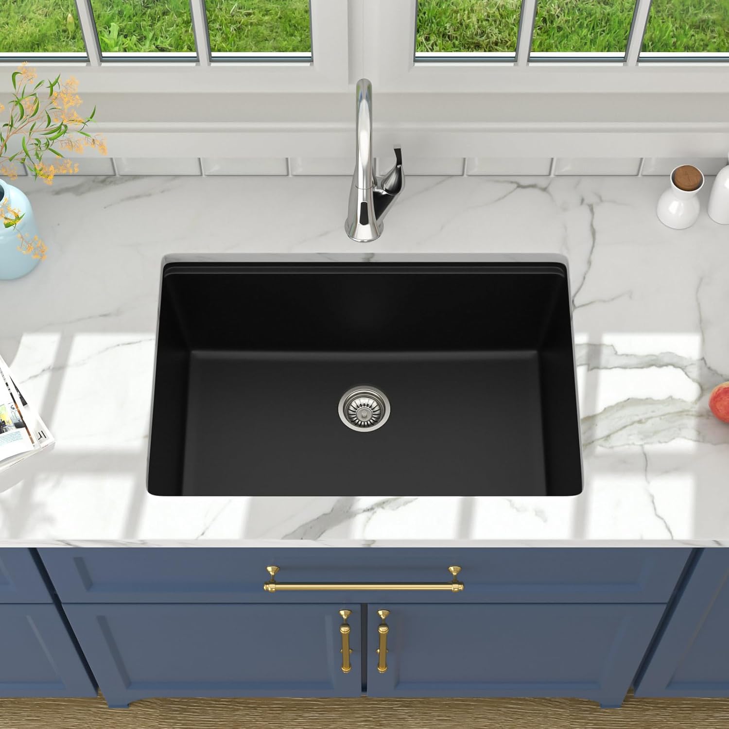 Lordear Undermount Kitchen Sink Composite Granite Sink Quartz Sinks Workstation 28 Inch Black Under Counter Kitchen Sinks 28x19 Inch