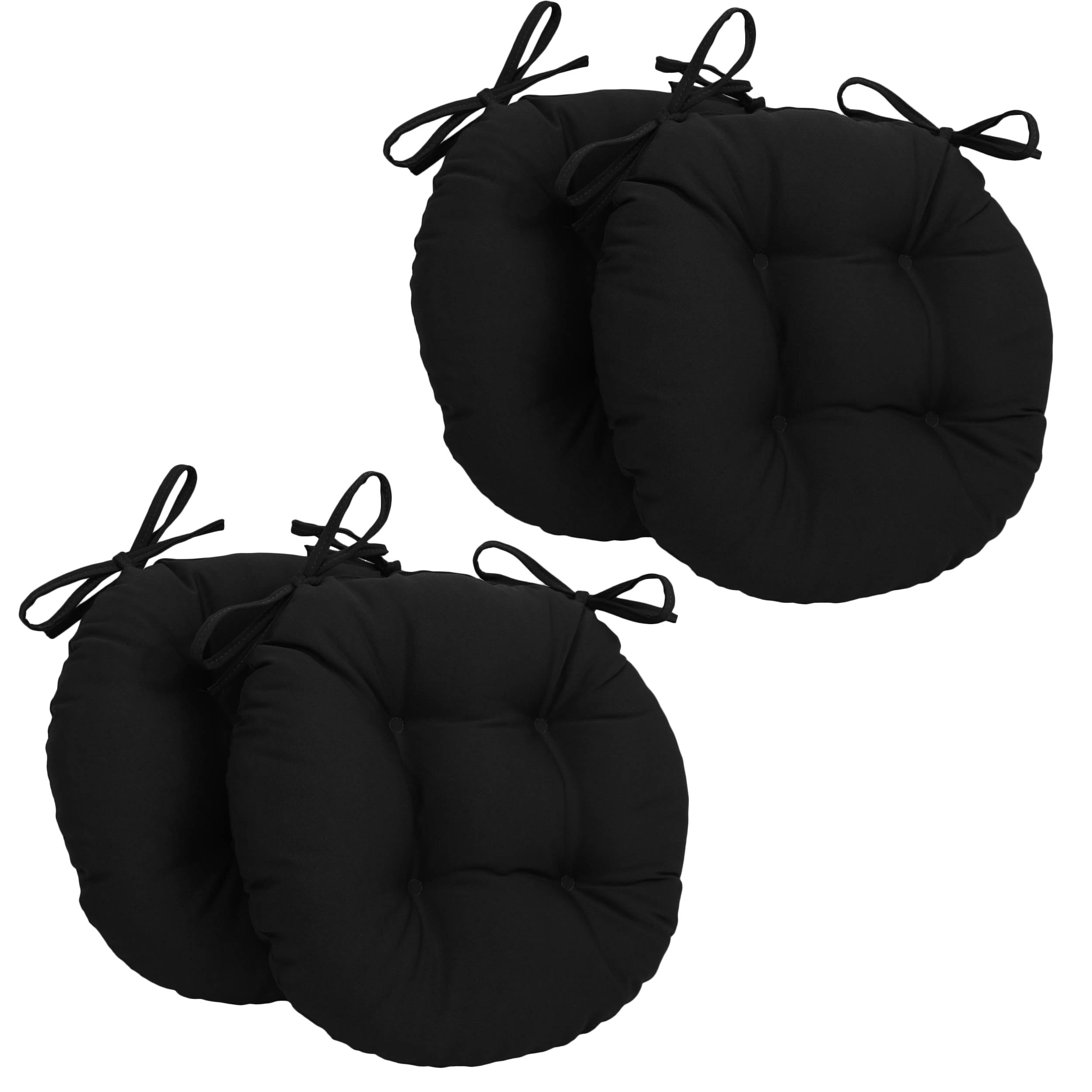 Blazing Needles Solid Twill Round Tufted Chair Cushions (Set of 4), 16", Black
