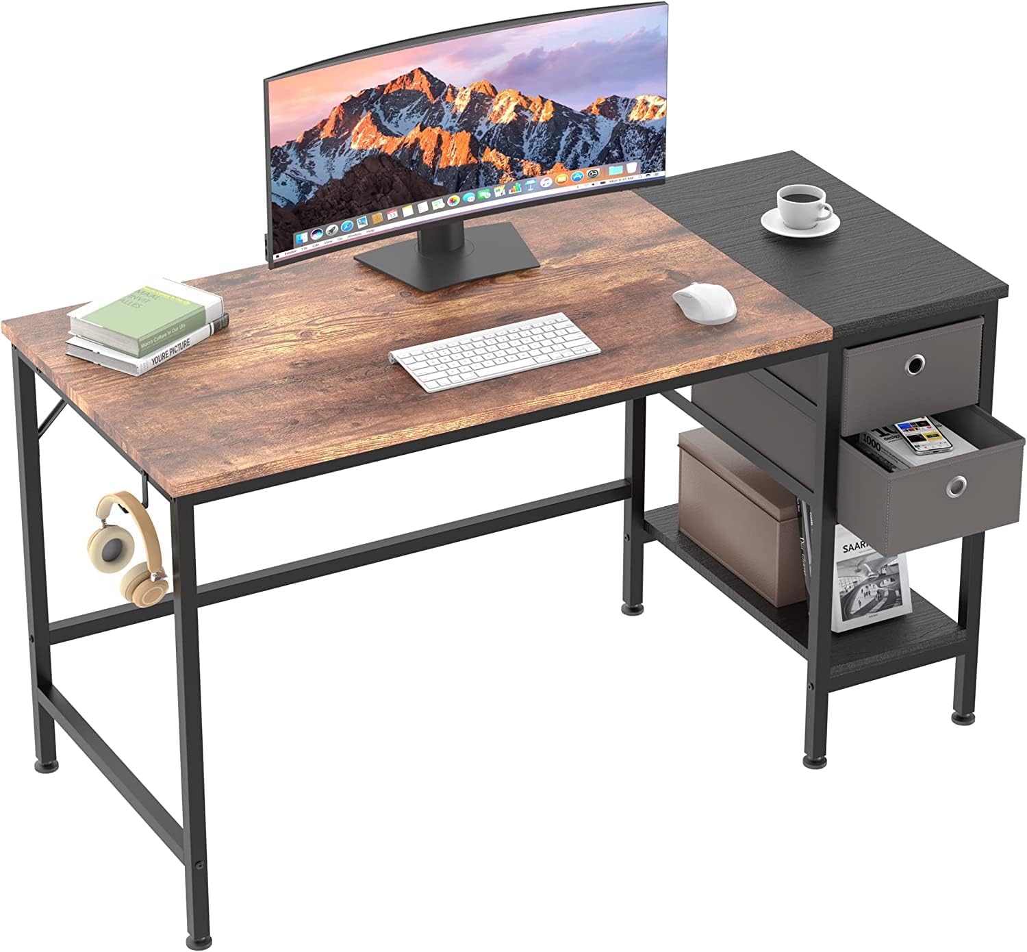 Bureau D'ordinateur Avec étagère 80x40 Cm – Brun – Maison & Bureau