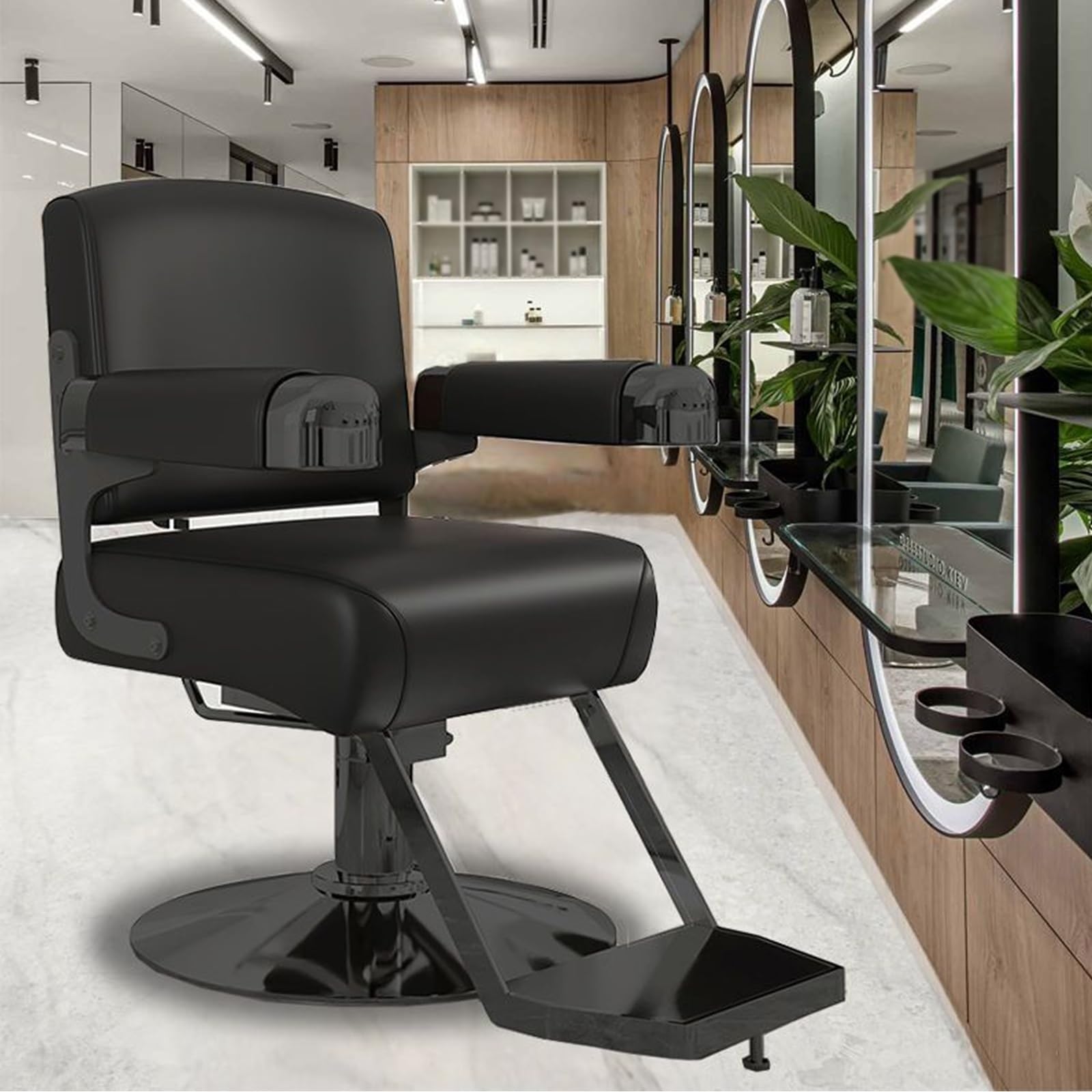 Sillas de barbero, Silla de barbero Profesional con rotación de 360°, Ajuste hidráulico de Altura, Cuero sintético PU, cojín de Esponja, Base galvanizada barberías, Salones d