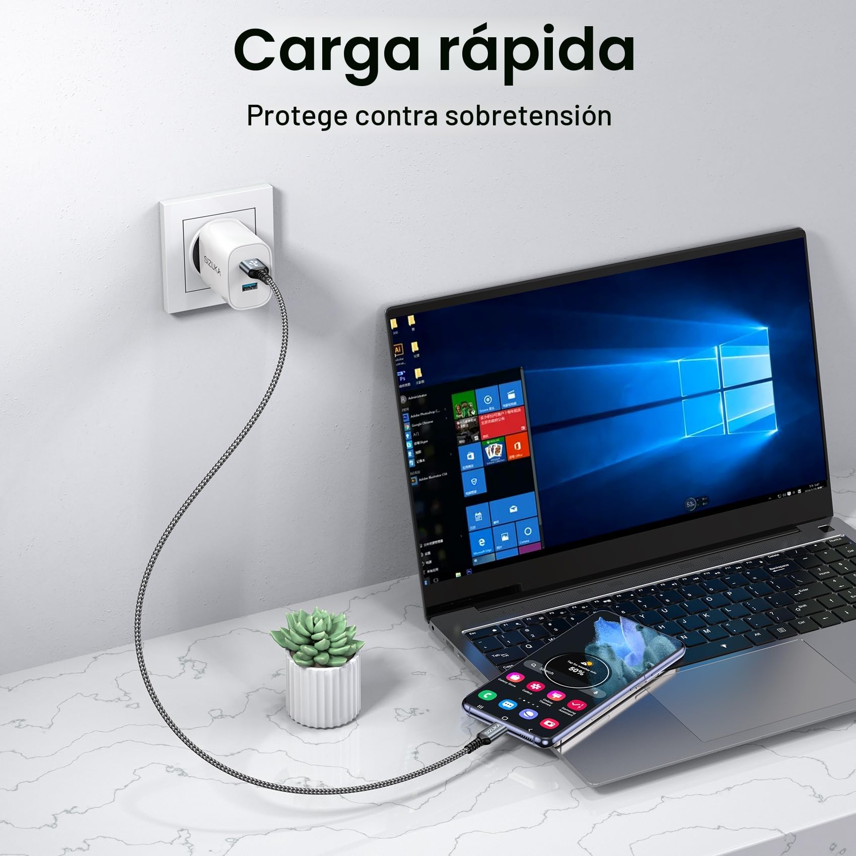 Cable USB C [3Pack 2M] Carga Rapida 3.1A Cargador Tipo C Nylon Carga Rápida y Sincronización Cable USB C para Samsung Galaxy S22 S21 S20 S10 S9 S8 A71 A51 Note 20 10, Xiaomi Google