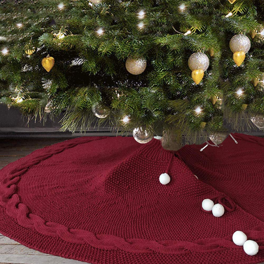 LZHLMCL Tappeto Per Albero Di Natale Decorazioni Natalizie Gonna Per Albero Di Natale Lavorata A Maglia Tappetino Per Albero Di Natale Gonna Rossa Per Albero Di Natale Rossa