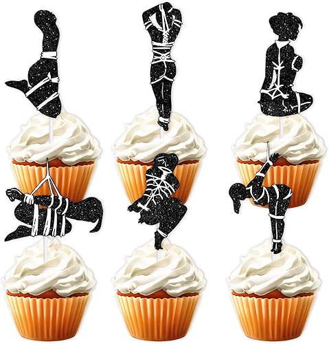 18 piezas de decoración de postre con purpurina negra para maquillaje divertido, salida nocturna, despedida de soltera, fiesta de película,