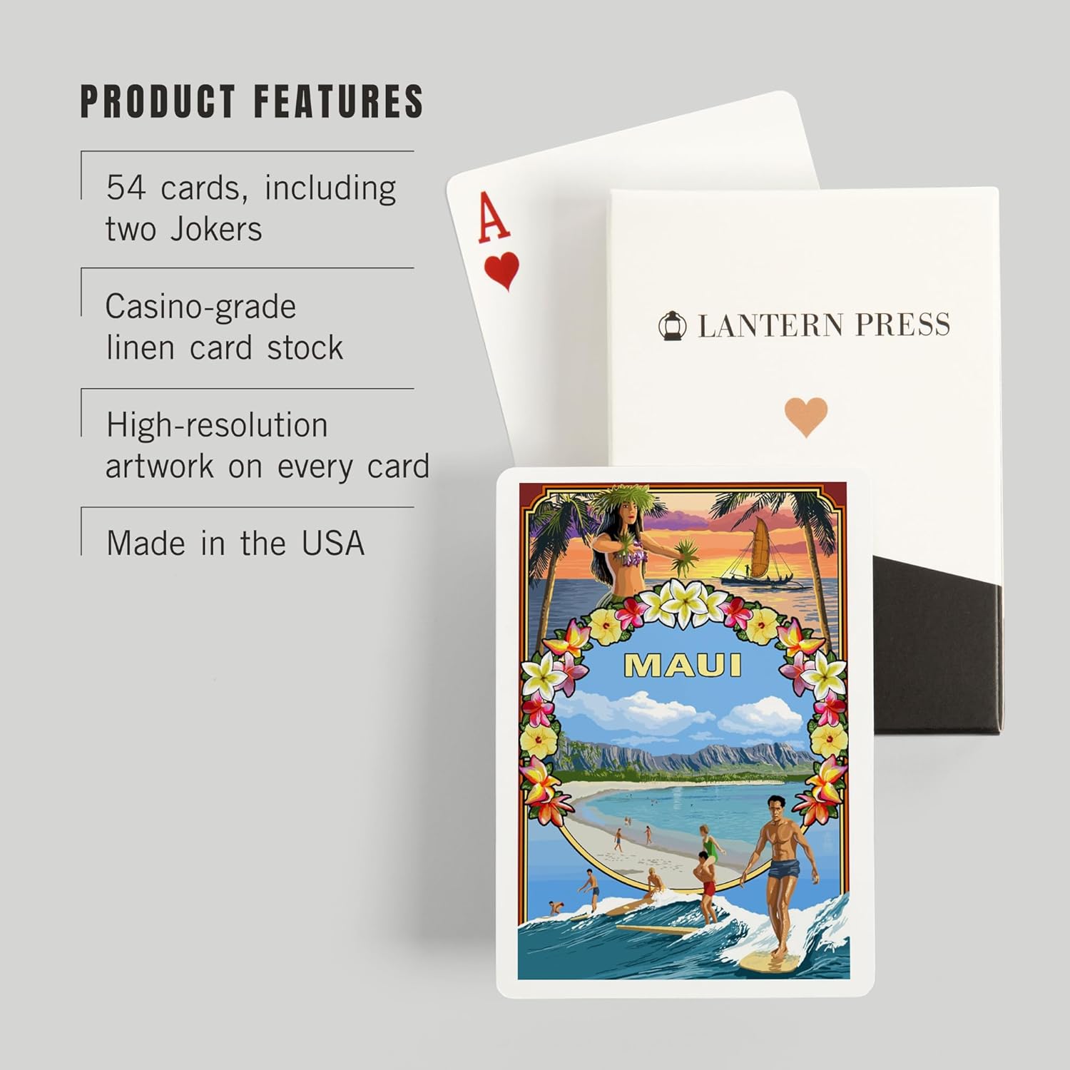 Lantern Press Maui, Hawaii, Montage Scene, 52 Playing Cards for Adults, Poker Size Card Deck