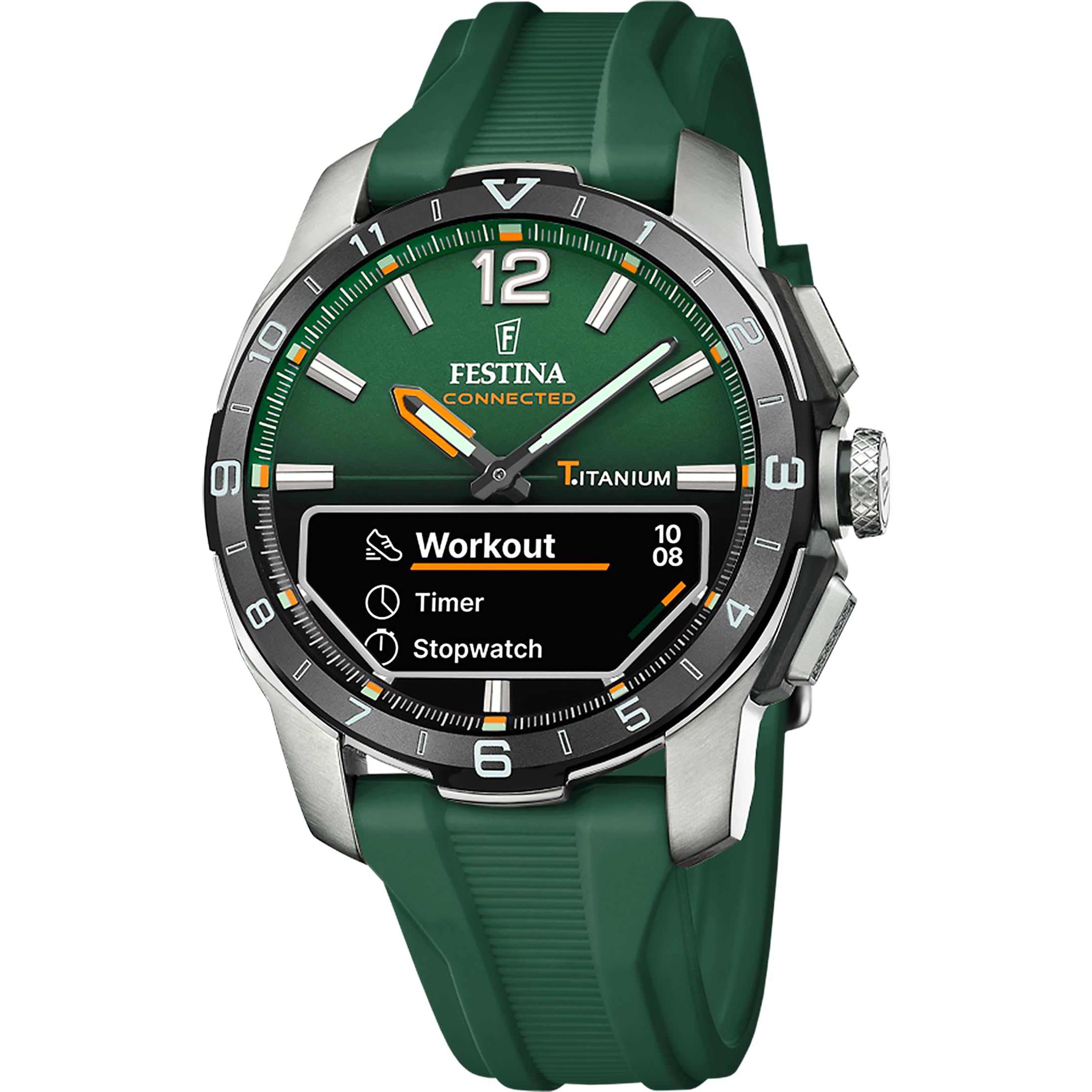 Festina Reloj Inteligente Hombre Híbrido Connected D de Caucho Verde - Analógico Inteligente F23000 - Control Música, Cuenta Pasos, Notifica y Rechaza Llamadas - hasta 10 Días de Batería
