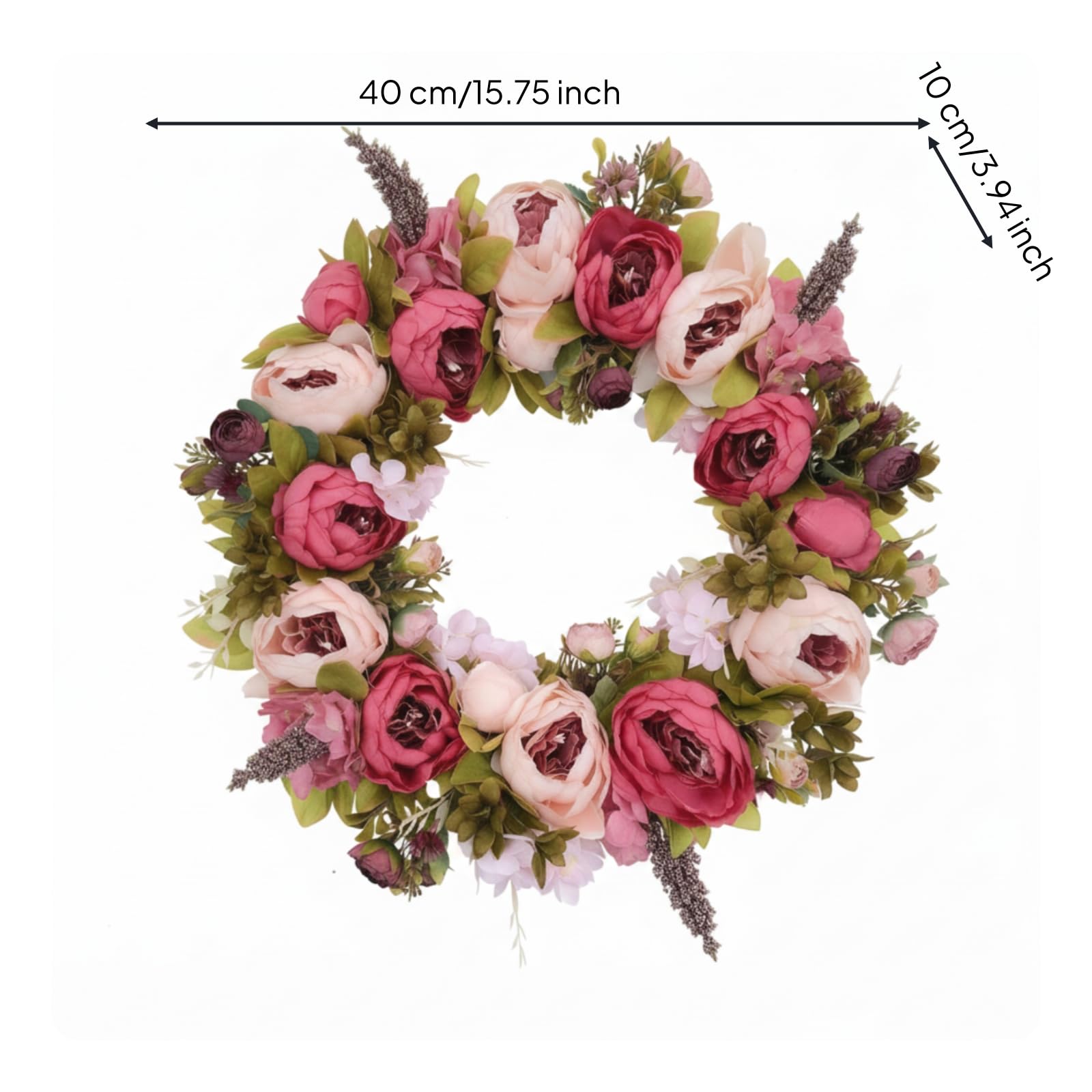 Baoblaze Ghirlanda Fiori Artificiali Ghirlanda Floreale Corona Peonie Decorazione Porta Composizione Ricca con Fiori E Foglie a 360 Gradi Adatta per Ingresso, style to 1