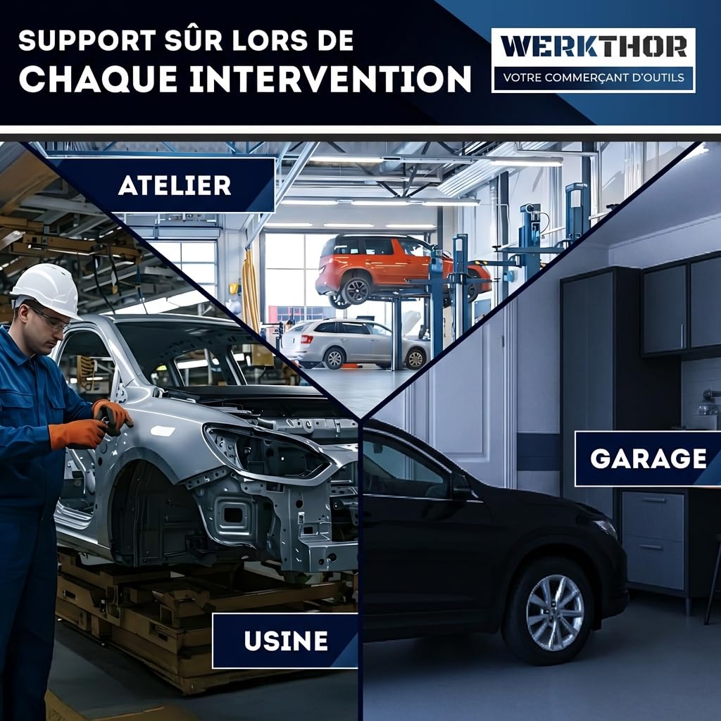 WERKTHOR Support Moteur Atelier 500kg Noir | Traverse Support Moteur Réglable 150cm avec 2 Chaînes 90cm & Pieds 360° | Barre Maintien Moteur pour Embrayage, Distribution, Boîte Vitesse