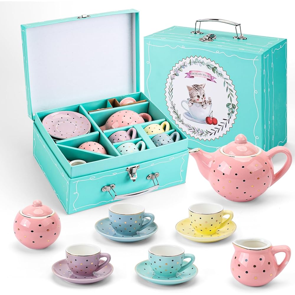 8/mo Finance Tea Set Girls Porcelain Tea Set for Little Girls Tea