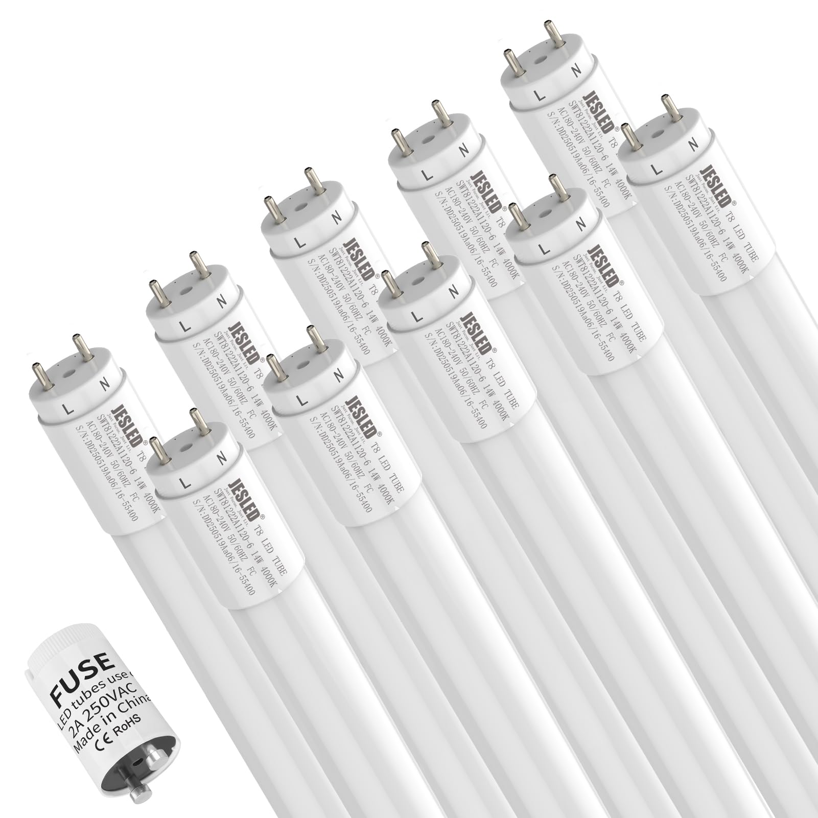 JESLED 4er Pack LED Röhre 150cm T8 G13 - 18W, 6000K, 2970 Lumen - PC-Material, hohe Lichtausbeute, inkl. Starter - Ideal für Büro, Supermarkt, Lagerhalle