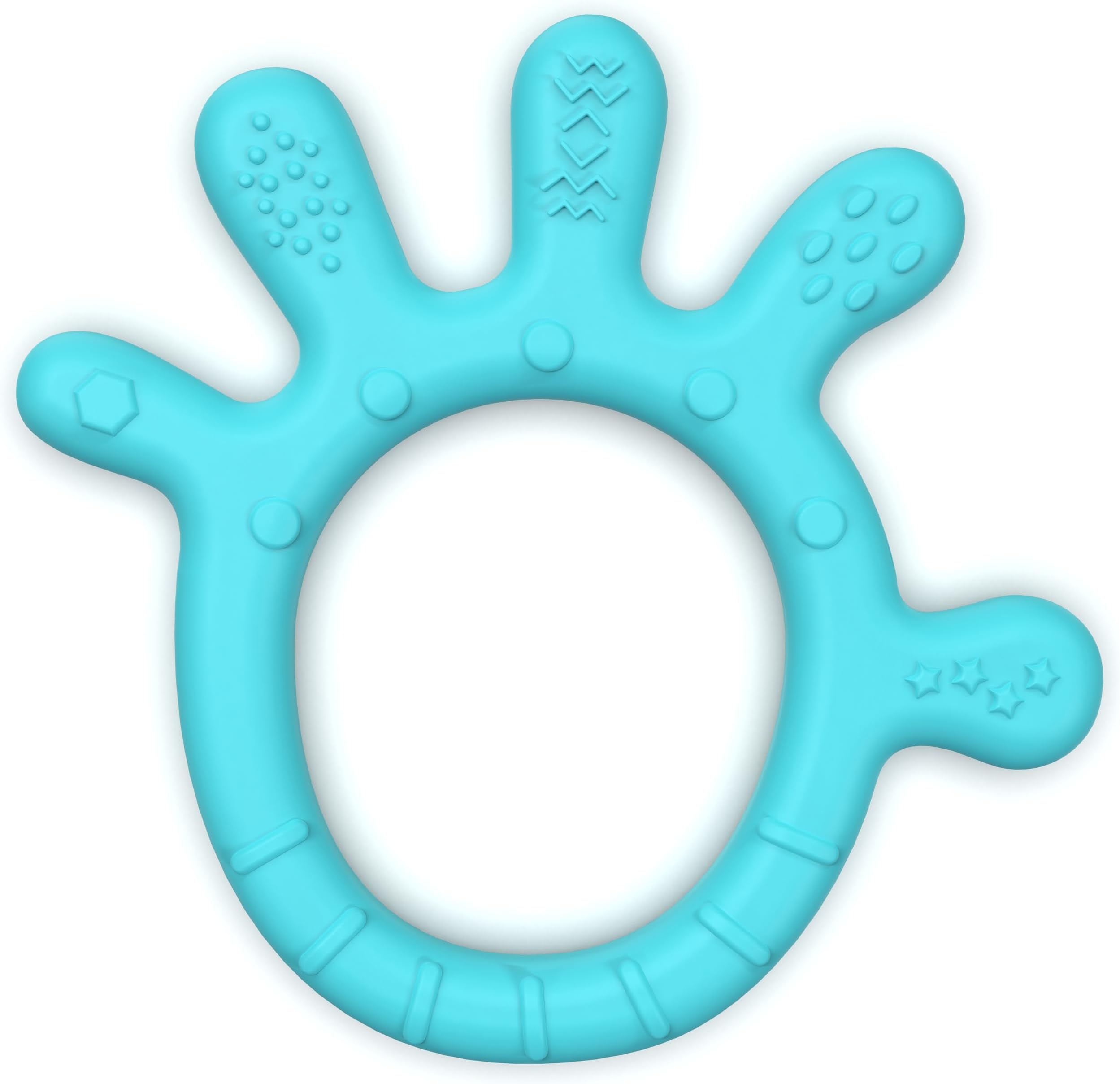 Cherilo Palm Shape Finger Teether for 3 to 12 Months Baby, Teething Toy Pacifier with Chewable, Raised & Textured Surface for Soothing Sore Gums, Easy Grip, BPA Free, Sea Blue Colour (Pack of 1)