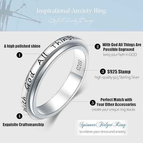 Miniatura 10 de Ladytree Anillo giratorio de plata de ley S925 para la ansiedad, anillo inspirador de promesa, para aliviar la ansiedad, el aburrimiento, TDAH,
