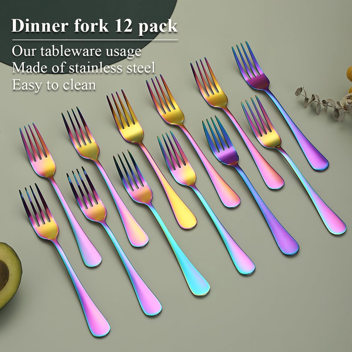 Evanda Rainbow Dinner Fork 12 Pieces, Rainbow Titanium Plating Stainless Steel 8.07inch Forks, Cake Forks, Table Forks,Dessert Forks, Easy To Clean, Dishwasher Safe — Amazon image 3