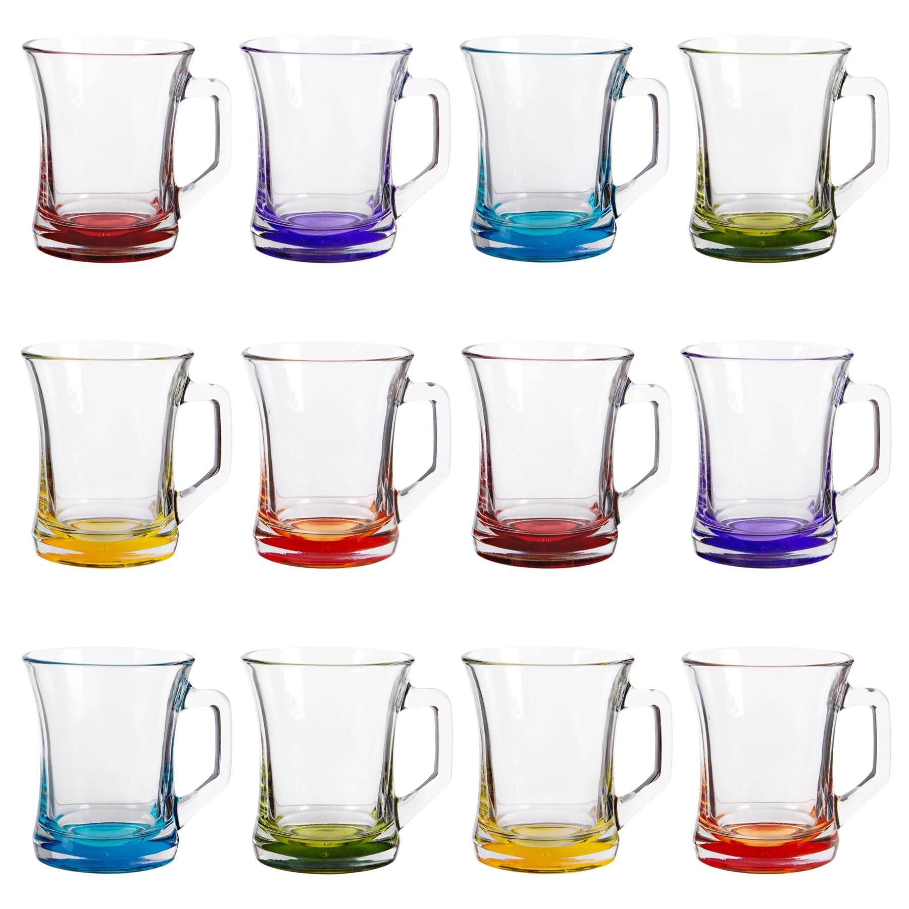 LAV 12x Multicolour Base 225ml Zen+ Glass Coffee Mugs - Tea Latte Cappuccino Hot Chocolate Drink Drinking Glasses Cups Set