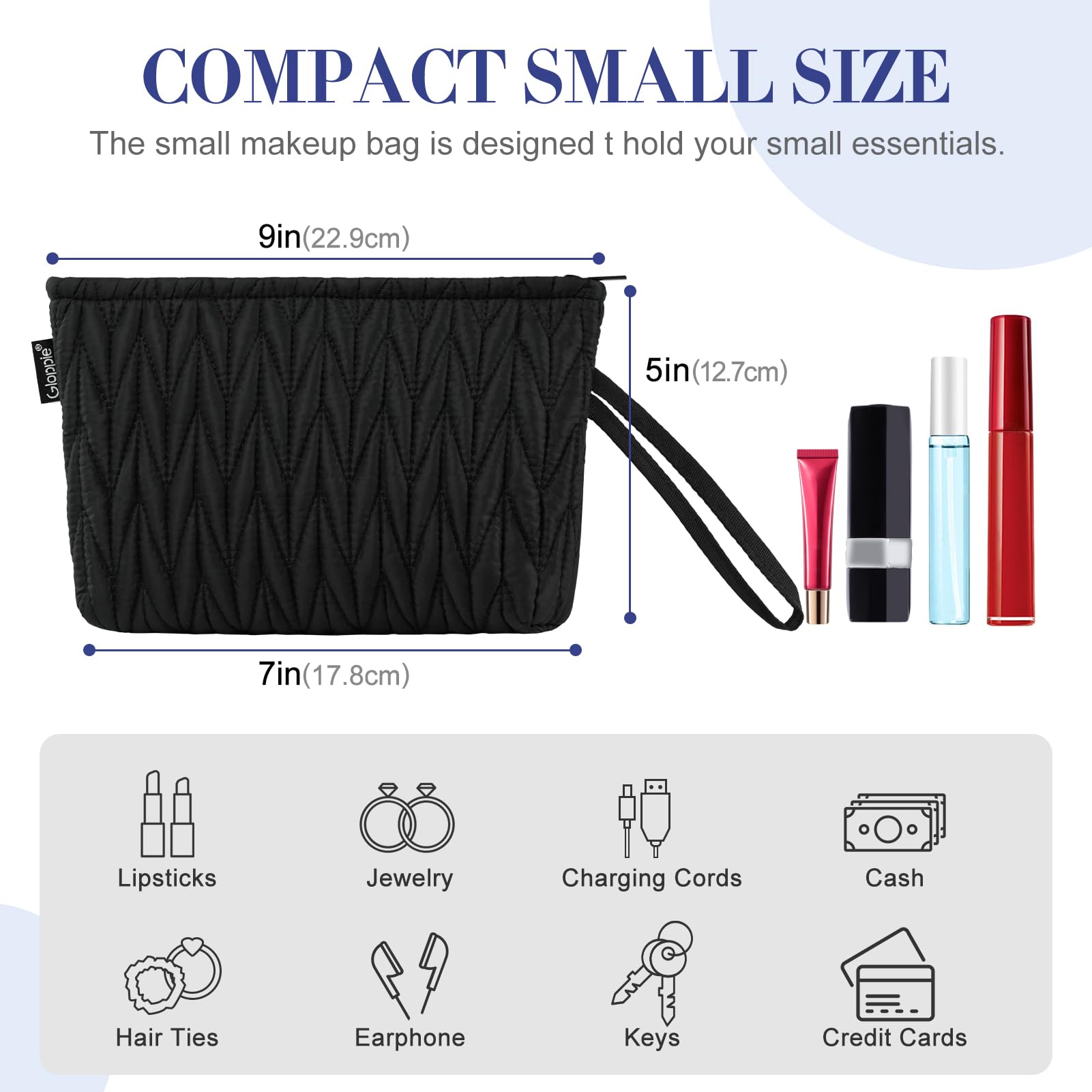 Gloppie Cosmetic Bags Mini Makeup Bag Small Toiletry Bag Personalised Gifts for Women Black Make up Pouch - Image 2