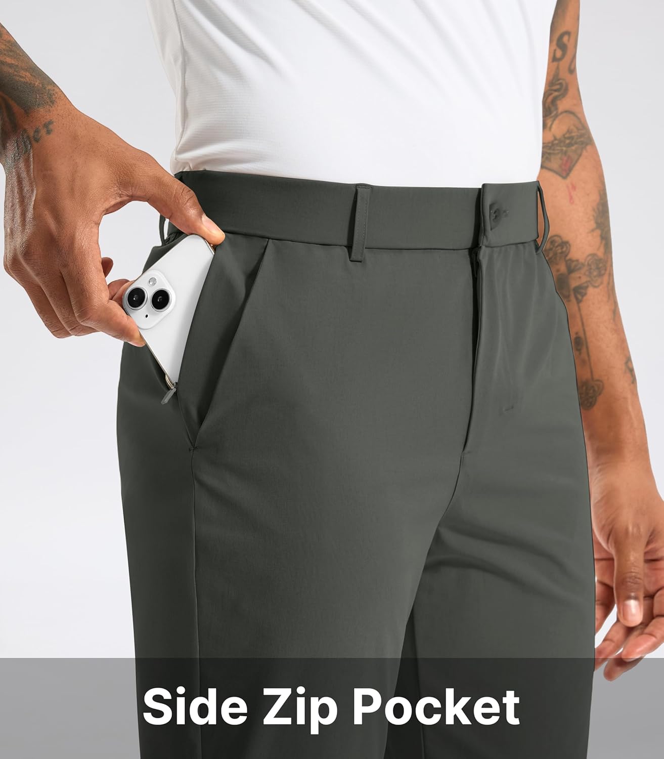 Soothfeel Mens Golf Pants Classic Fit Stretch Work Dress Pants 30"/32"/34" Quick Dry Lightweight Casual Trousers with Pockets - Image 3