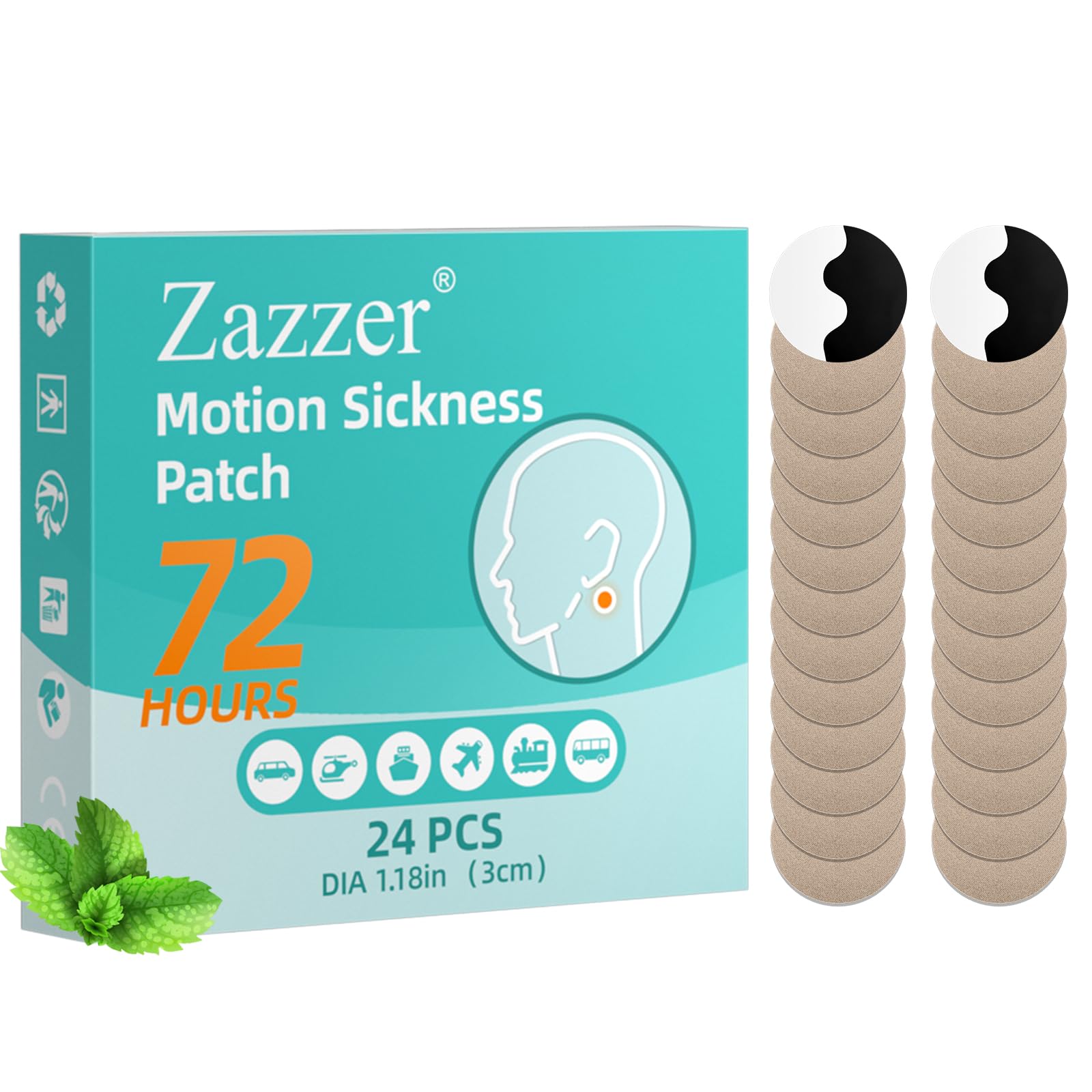 Biykog Motion Sickness Patches, Sea Sickness Patch for Car and Boat Rides, Cruise and Airplane Trips-for Adults and Kids (24 Count)