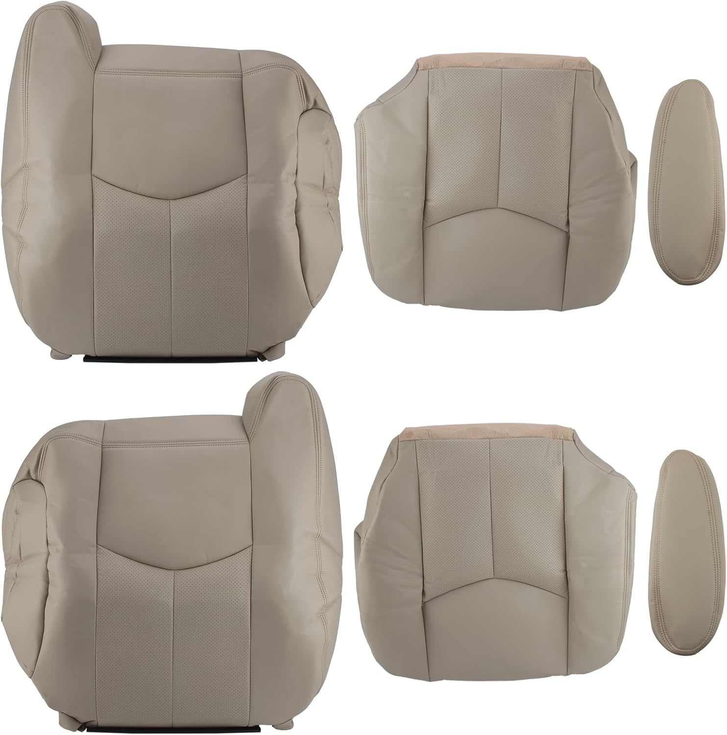 AUTOKAY Driver and Passenger Side Bottom and Top Lean Back Leather Seat Cover Tan for Cadillac Escalade 2003-2006