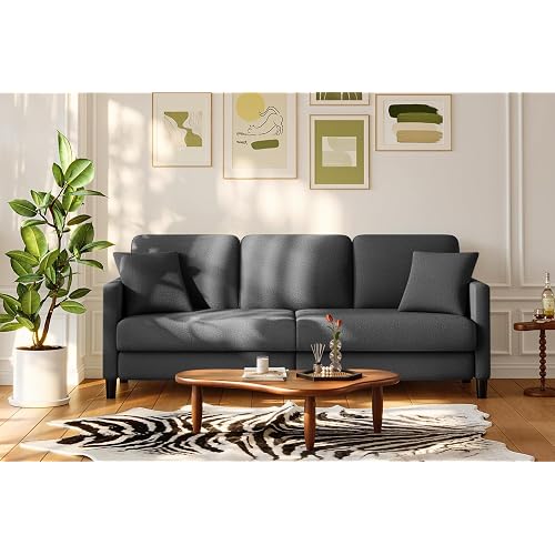 Welzona 83" Sofa Couch, Teddy Loveseat Sofa Tool-Free Setup, All-Wood Couches for Living Room 2 Pillows Included, Small Couch for Bedroom, Office, Grey Sofas