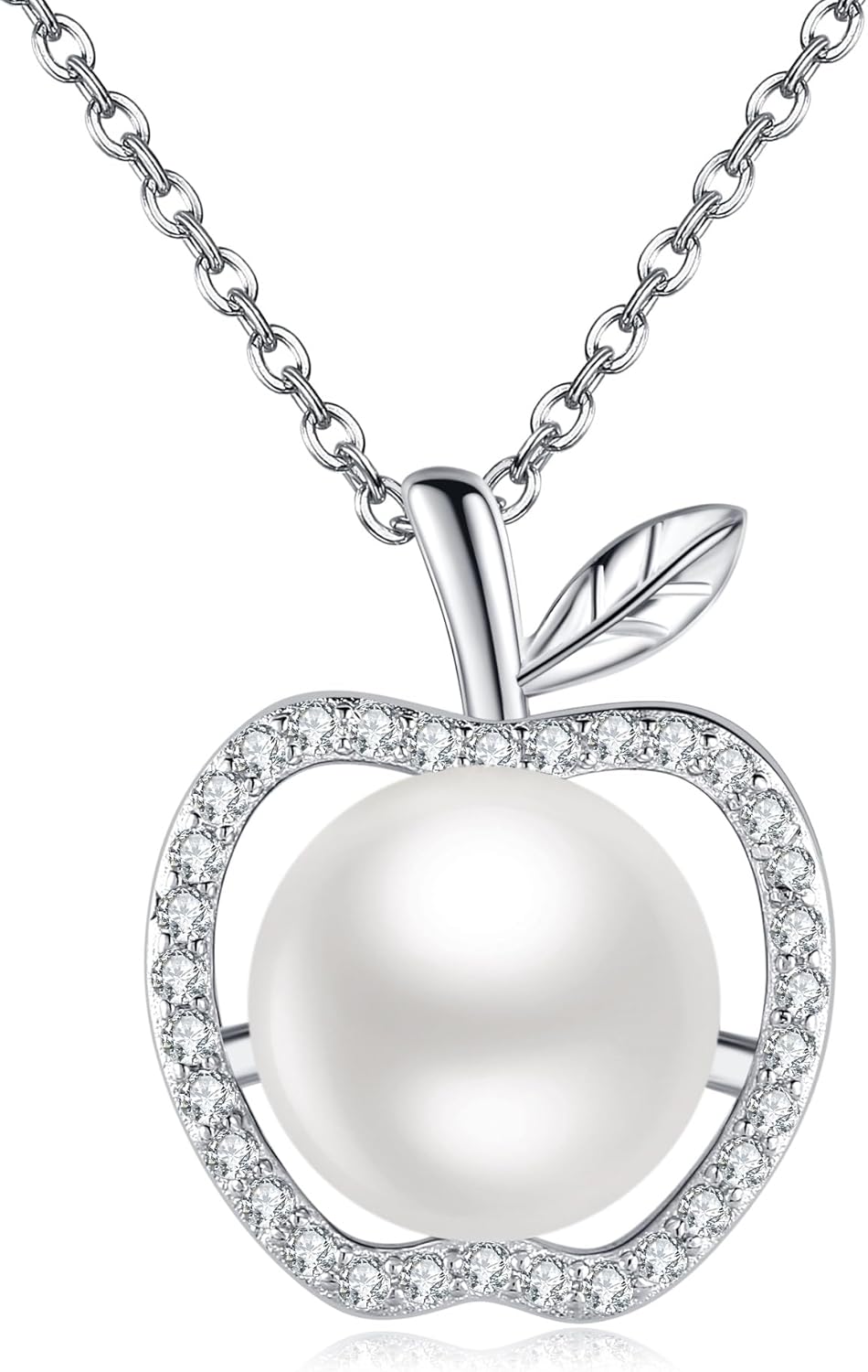 URONE Pearl Necklace 925 Sterling Silver Apple Pearl Pendant Pearl Jewelry Gifts for Women