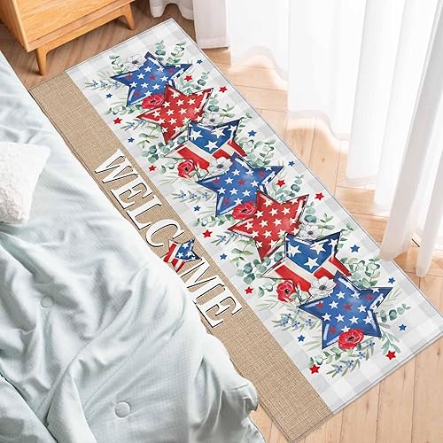 Miniatura 89 de Alfombras y tapetes de cocina Hello Fall, 2 unidades, color azul, naranja, calabaza, hoja de arce, pájaros, alfombras antideslizantes con pasillo