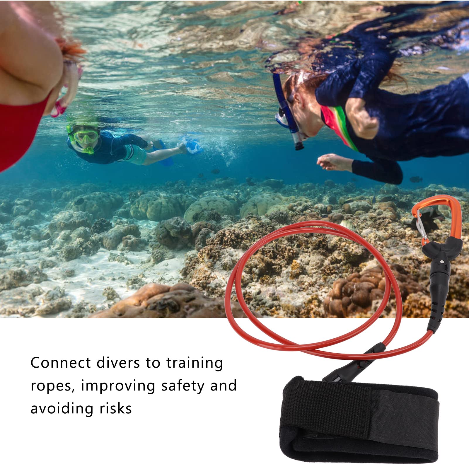 Laisse de Longe d'apnée, câble de Corde de sécurité de plongée en Acier Inoxydable, Longe de sécurité d'apnée Multifonction avec Mousqueton de Bracelet pour Les Sports
