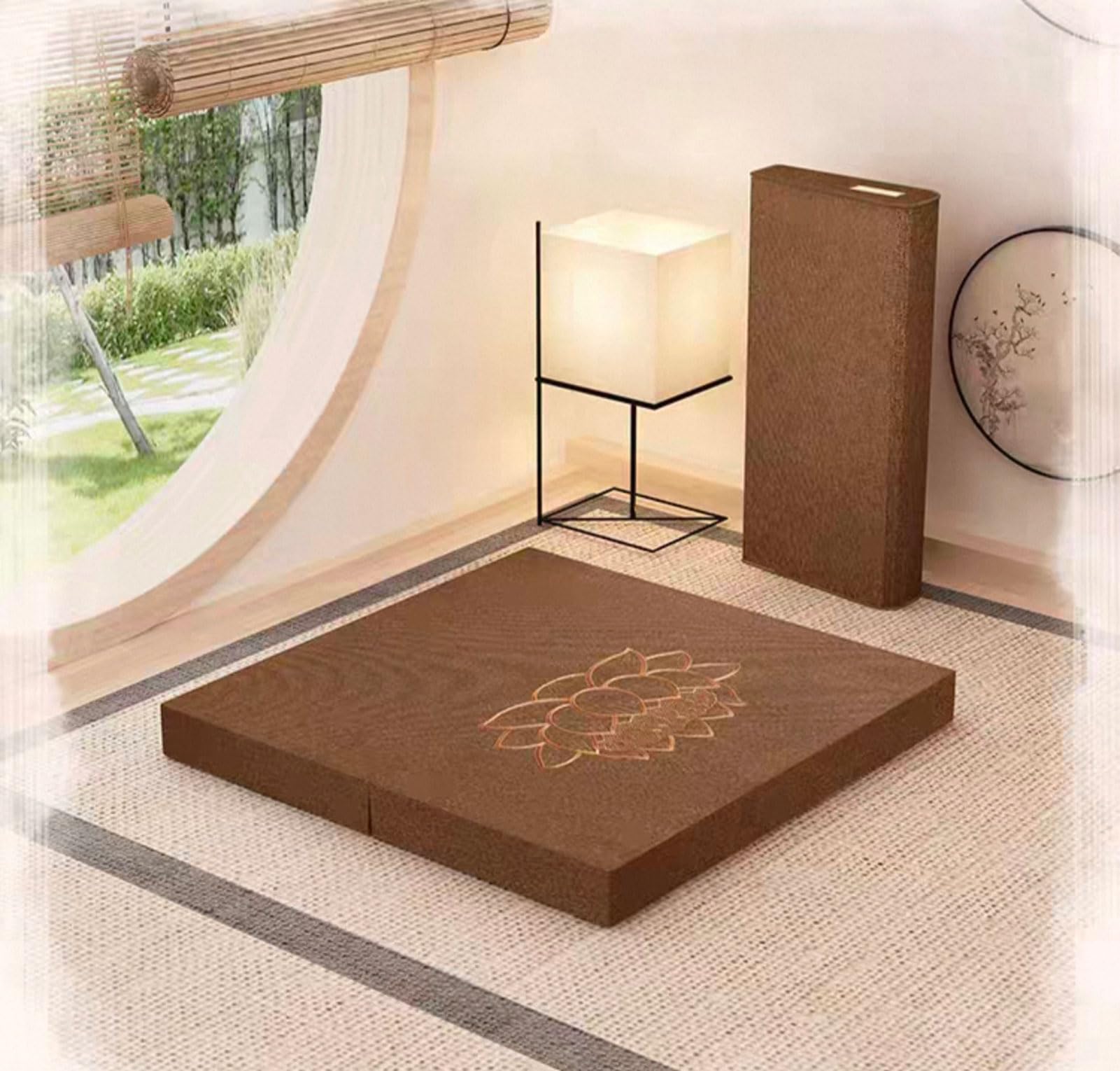 Kwadratowa Ręcznie Wykonana Mata Medytacyjna, Przenośna Składana Poduszka Podłogowa Poduszka Do Jogi Na Zewnątrz Włókna Kokosowego(Size:70x70cm(28x28inch),Color:Beige-2)