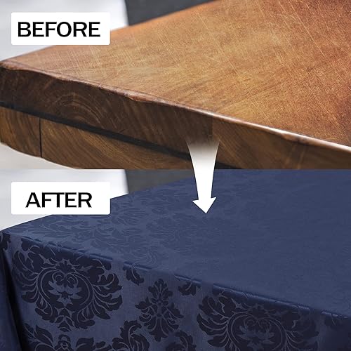 Miniatura 3 de CAROMIO Manteles rectangulares de 52 x 70 pulgadas, mantel azul de comedor impermeable, a prueba de derrames, mantel rectangular de damasco para