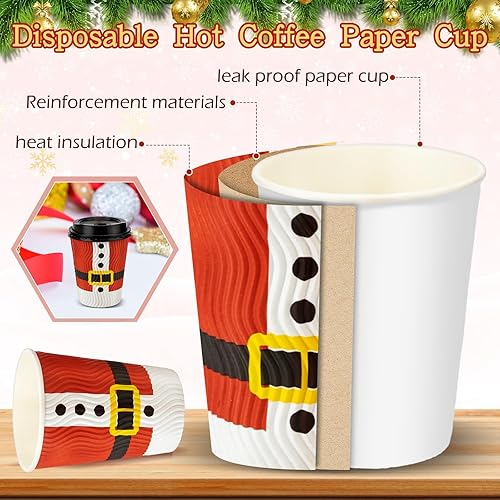 Miniatura 3 de 100 tazas de Navidad con tapa, tazas de café desechables de 12 onzas a granel, tazas de papel de pared onduladas aisladas, tazas de té navideñas