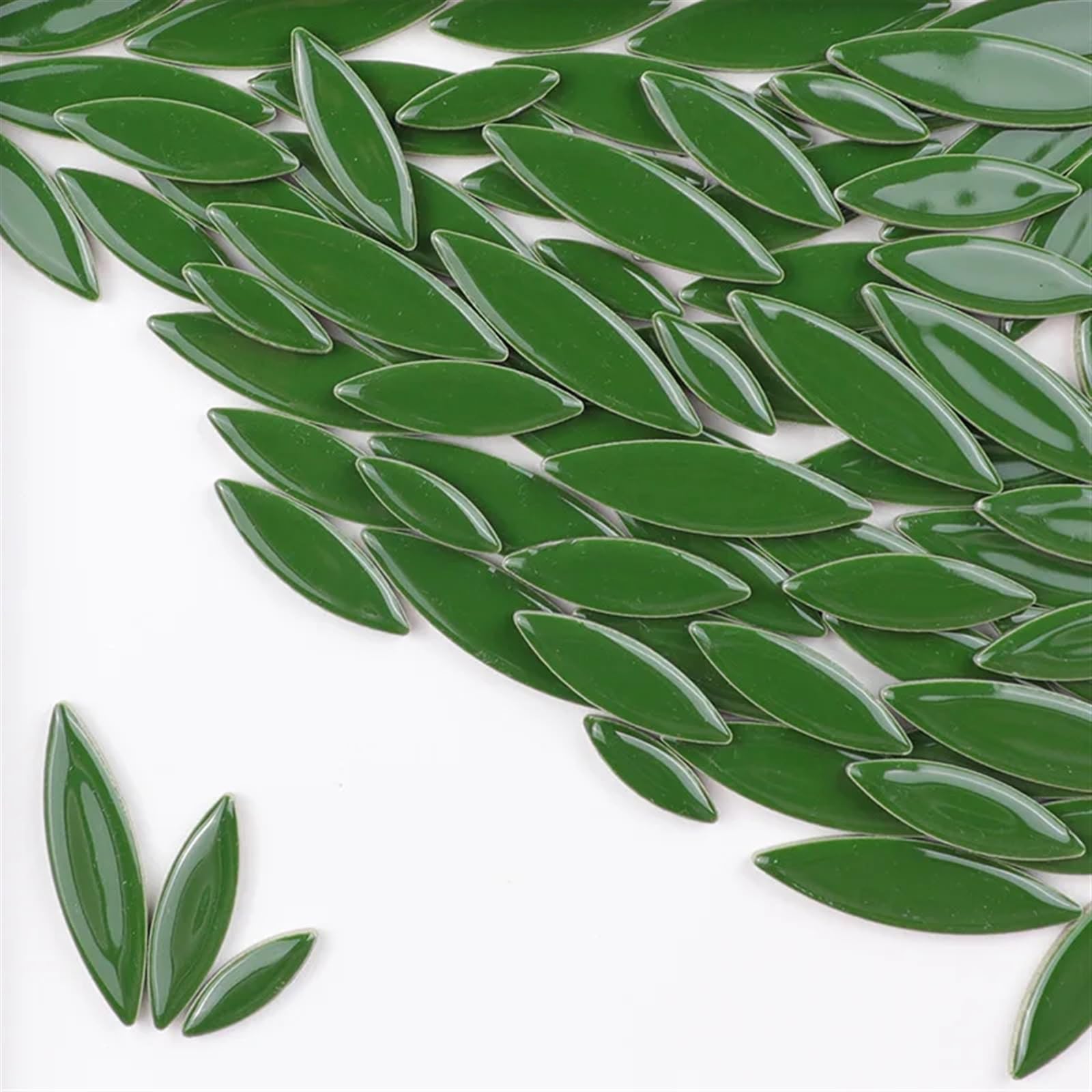 Xlyrriun Deep Green 85G Ceramic Petal Mosaic Tiles Diy Porcelain Leaf Tile Willow Leaves Making Stones For Walls, Crafts(Deep Green)