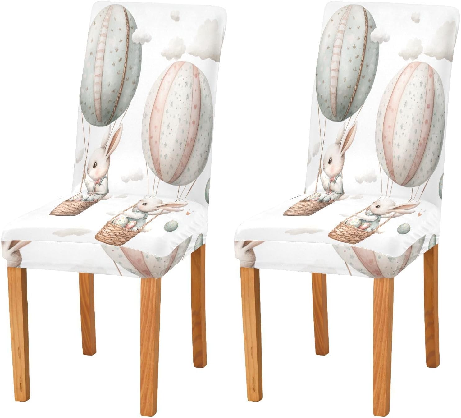 ALAZA Chair Covers for Dining Room, Easter Bunnies Baskets Easter Eggs Hot Air Balloons Stretch Chair Cover Sets Chair Protector Removable Washable for Ktichen Restaurant Hotel