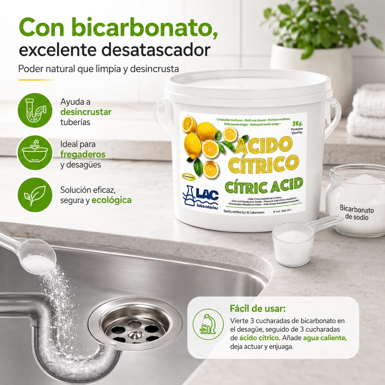 Ácido Cítrico Anhidro Natural 100% Puro 3 kg Laboratorios LAC - DIASA