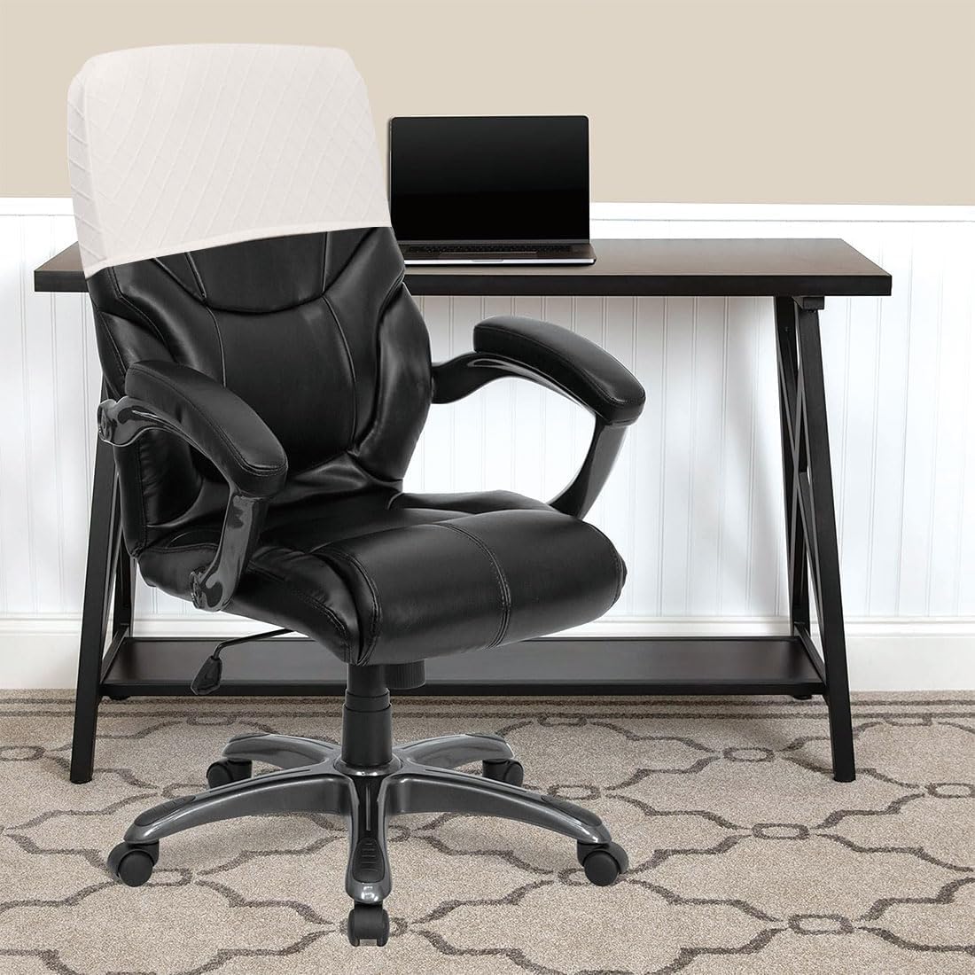 Stretch Office Chair Headrest Cover Jacquard Headrest Slipcover for Office Chairs, Non Slip Head Rest Furniture Protector for High Back Computer Chairs, 4PCS, White