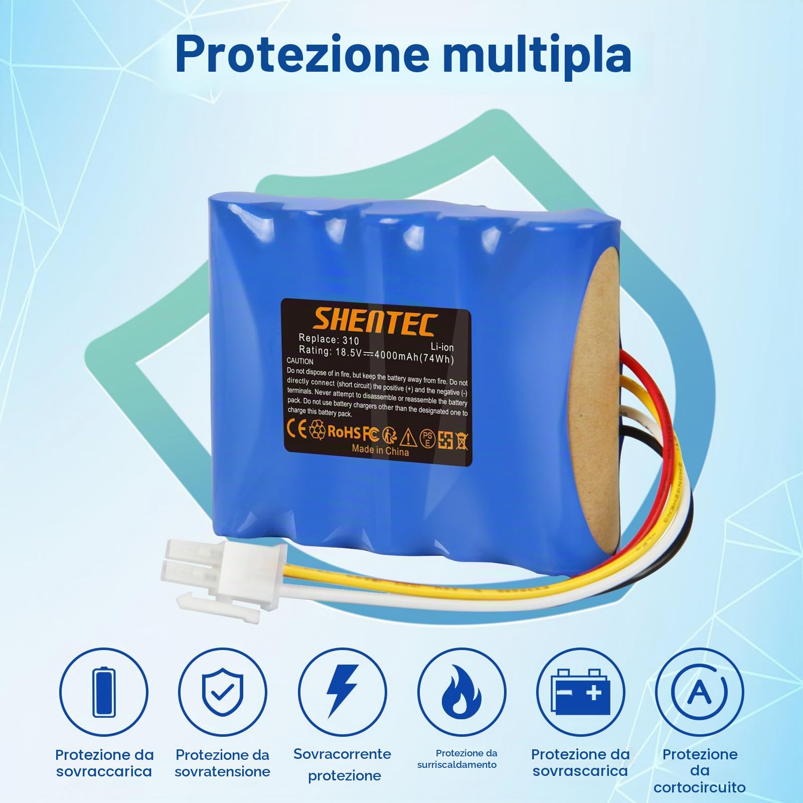 Shentec 18.5V 4000mAh per Batteria Husqvarna Automower 310,315, per Gardena Sileno R100Li, R130Li, R160Li, Sileno+, ricambio per robot tosaerba