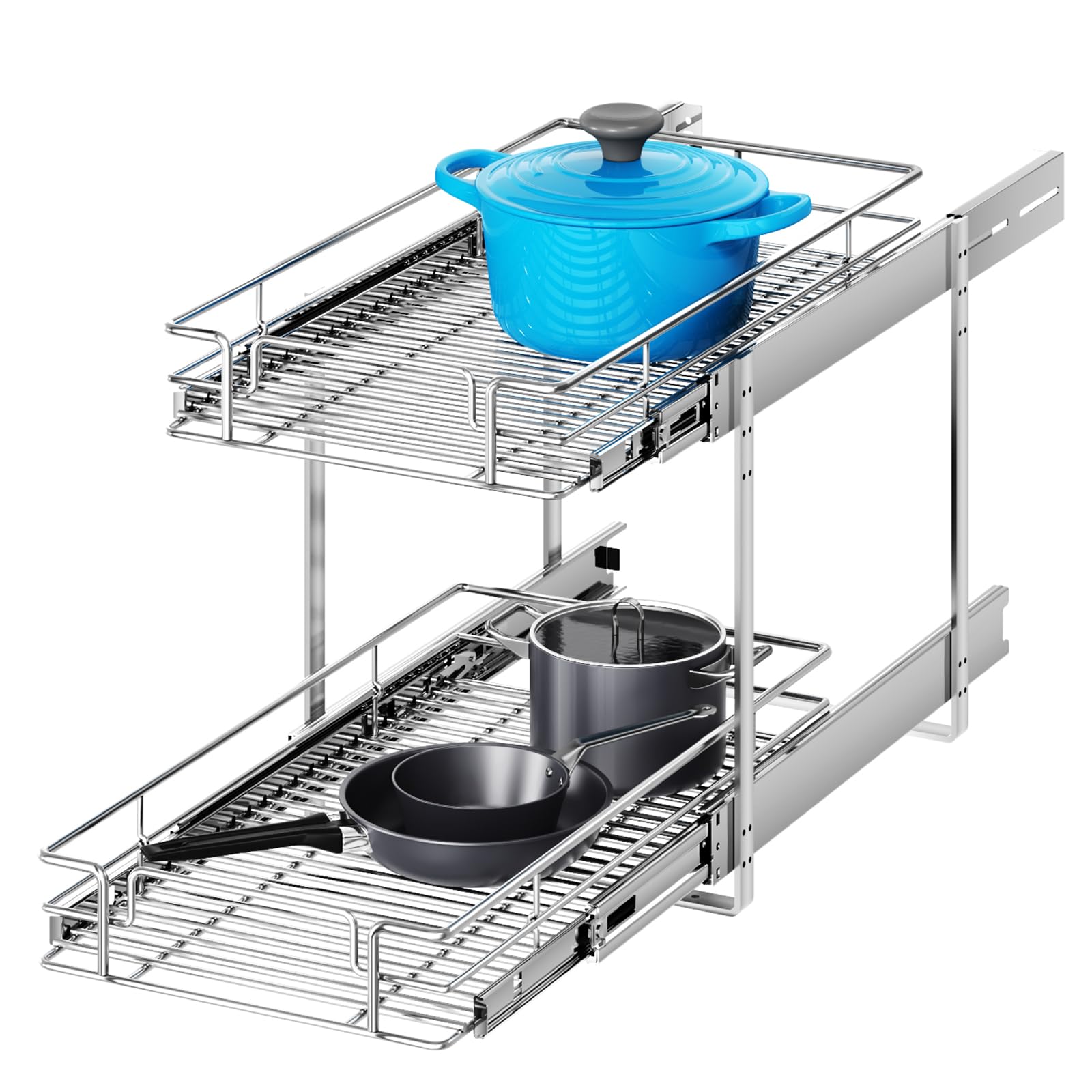 MODCART 2 Tier Individual Pull Out Cabinet Organizer 14½" W x 21½" D, Heavy Duty Cabinet Pull Out Shelves, Slide Out Drawers Organization for Kitchen