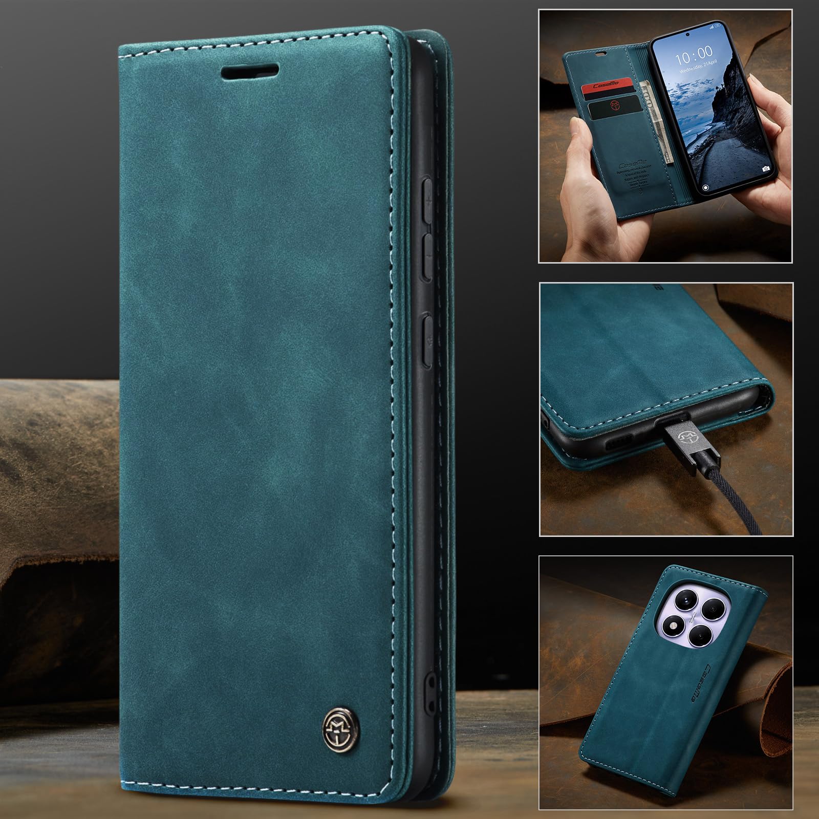 Monweicz Cover Compatibile con Xiaomi Redmi Note 14 Pro 4G, Custodia Portafoglio con Slot per Scheda, Protezione Completa Premium in Pelle PU, Flip Libro Magnetica Redmi Note 14 Pro 4G, Blu-verde