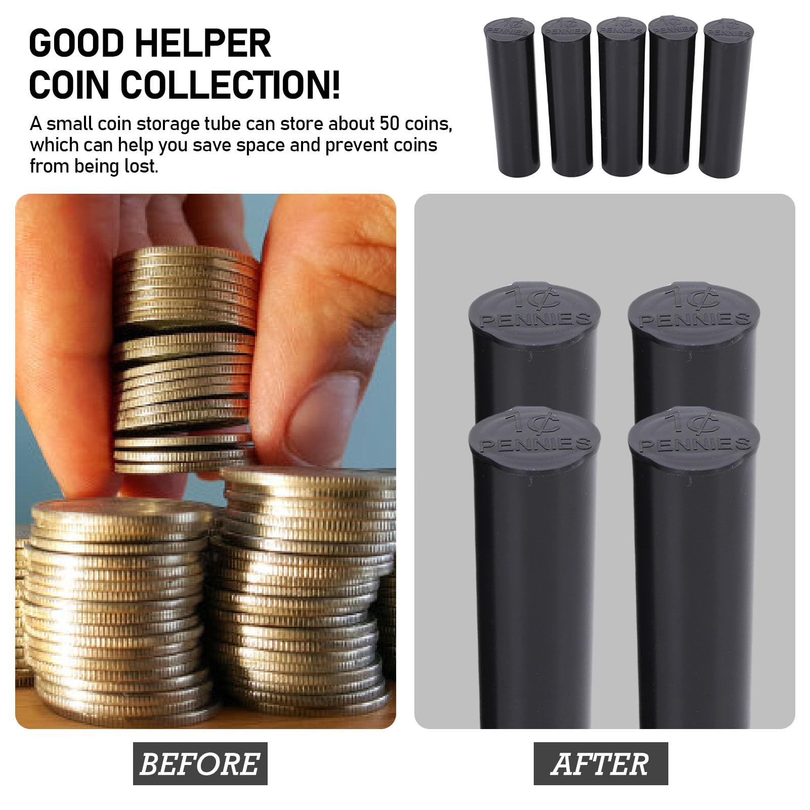 Ejoyous Tubi Portamonete, Set di Tubi Portamonete in ABS con 25 Pezzi, Contiene 50 Monete Ciascuno, Include Etichette Adesive, per la Raccolta di Monete da un Dollaro (#1)