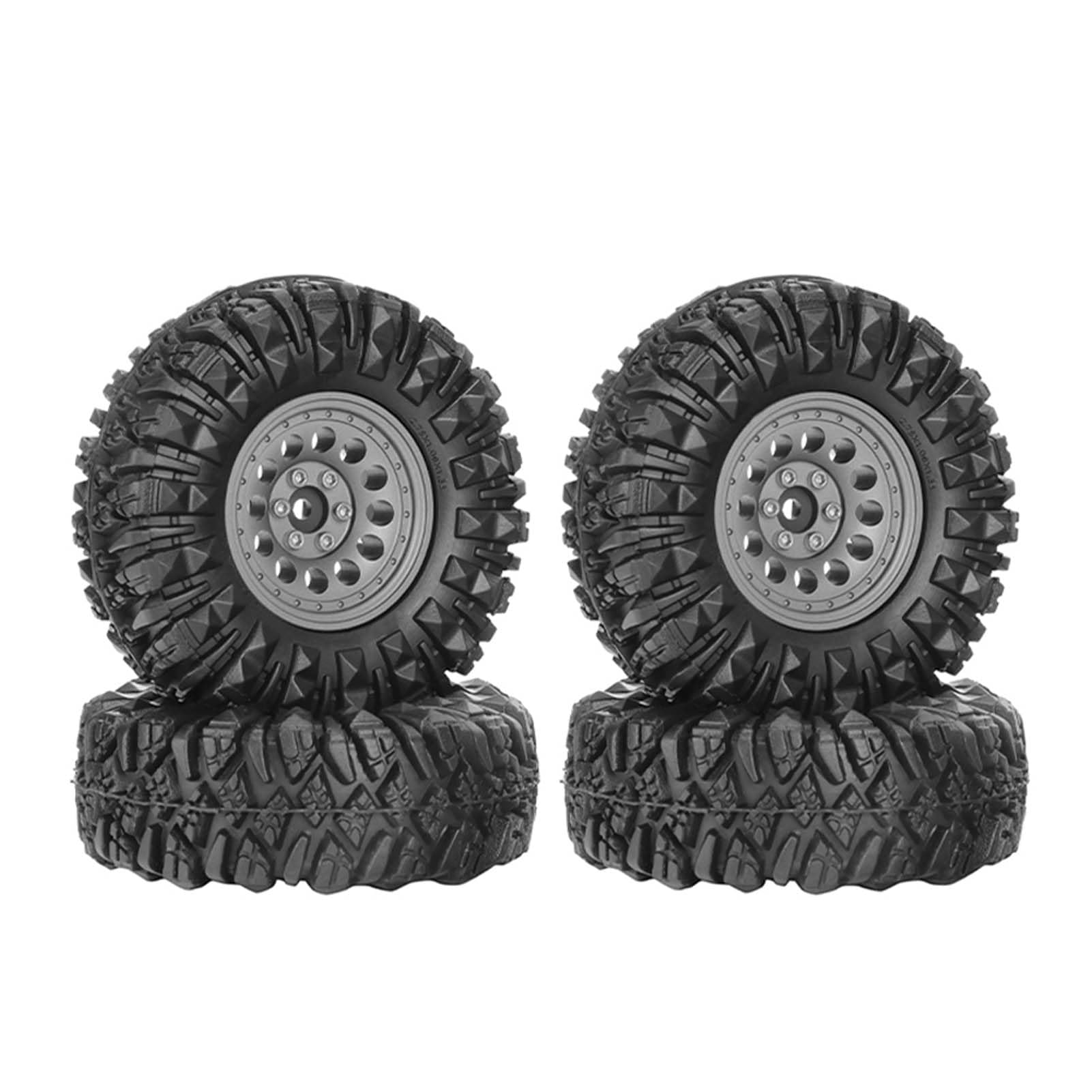 KEEDA 1.33” All-Terrain Tire and Wheel Set - Alloy Beadlock Wheels & Tyres with 5mm & 7mm Hex for 1/12 1/14 1/18 1/24 RC Crawler (C, Gray)