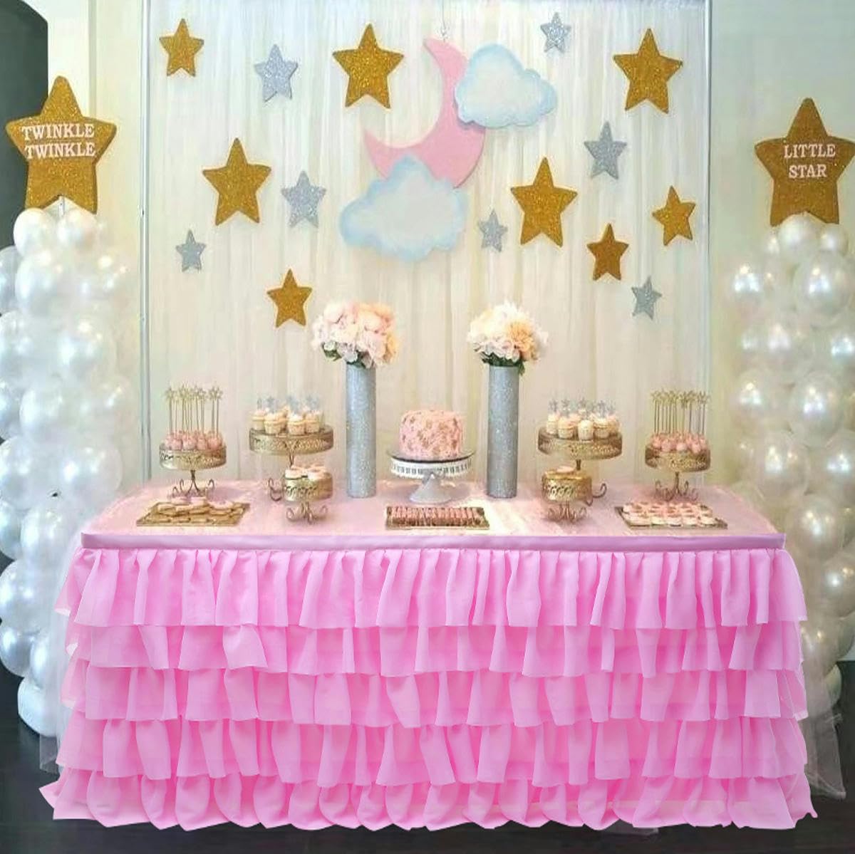 77 cm w kształcie fali siatka puszysta tutu tiulowa spódnica stołowa szyfonowa spódnica stołowa ślub na baby shower impreza falbana plisowana spódnica na stół