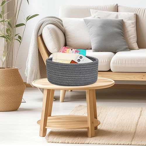 Miniatura 20 de ABenkle Paquete de 2 cestas pequeñas, cesta tejida de cuerda de algodón, lindas cestas de almacenamiento pequeñas, cesta bohemia decorativa