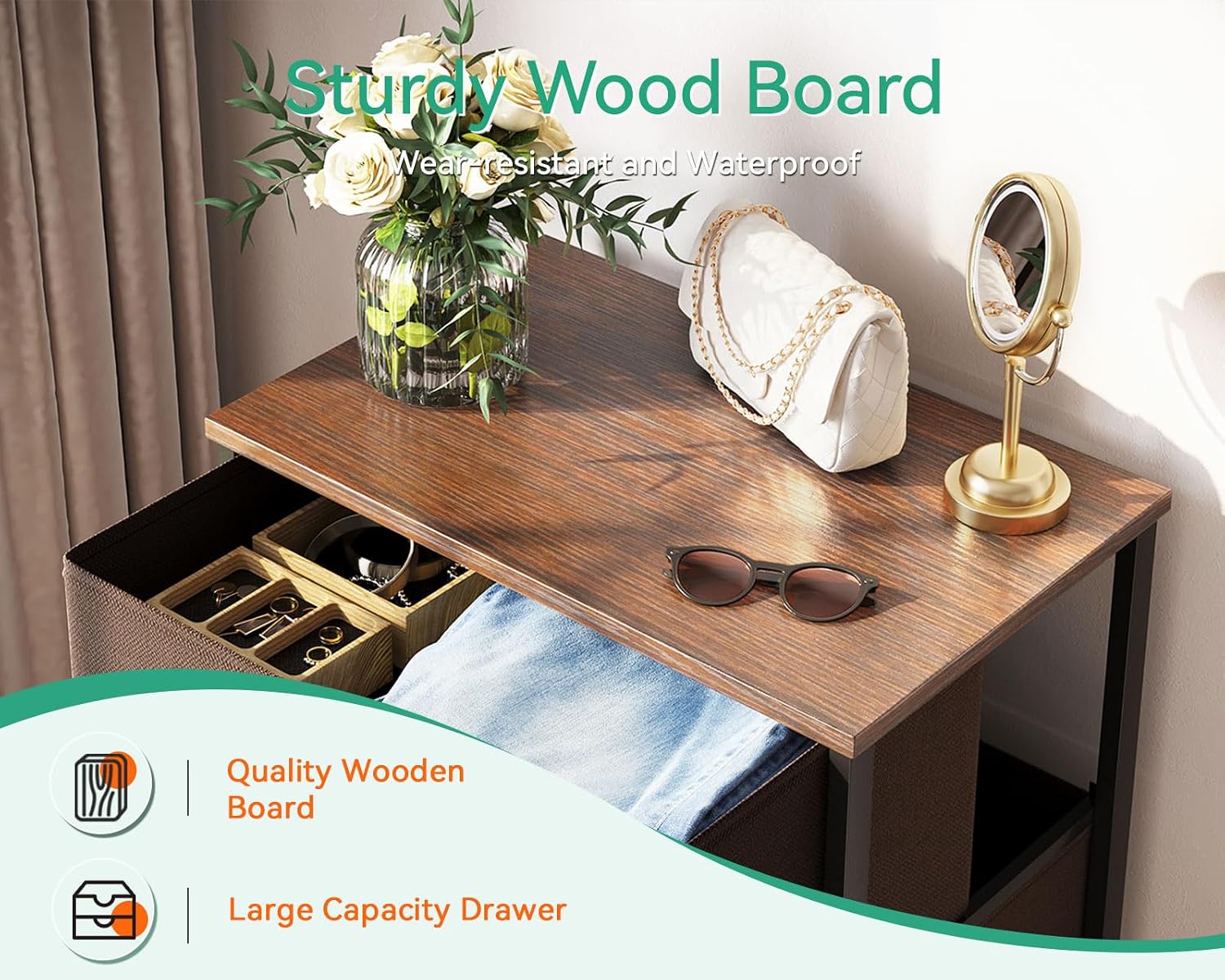 AODK Dresser for Bedroom with 4 Storage Drawers, Small Dressers Chest of Drawers Fabric Dressers with Sturdy Steel Frame, Dresser for Closet with Wood Top, Brown