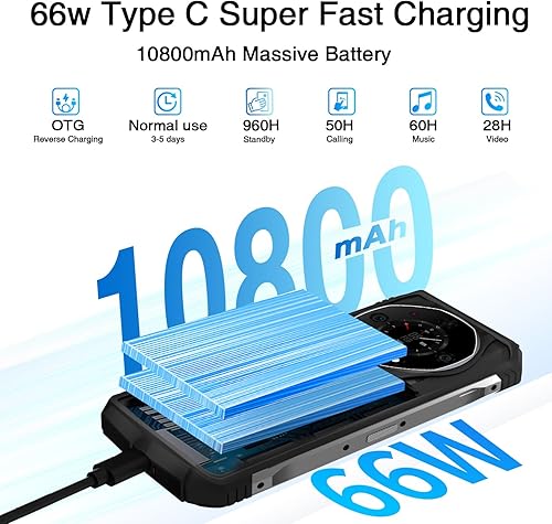 Miniatura 3 de DOOGEE S110 Smartphone resistente desbloqueado, 22GB+256GB Helio G99, pantalla dual, 10800mAh/66W teléfono resistente, 120Hz 6.6" FHD+, Android 13