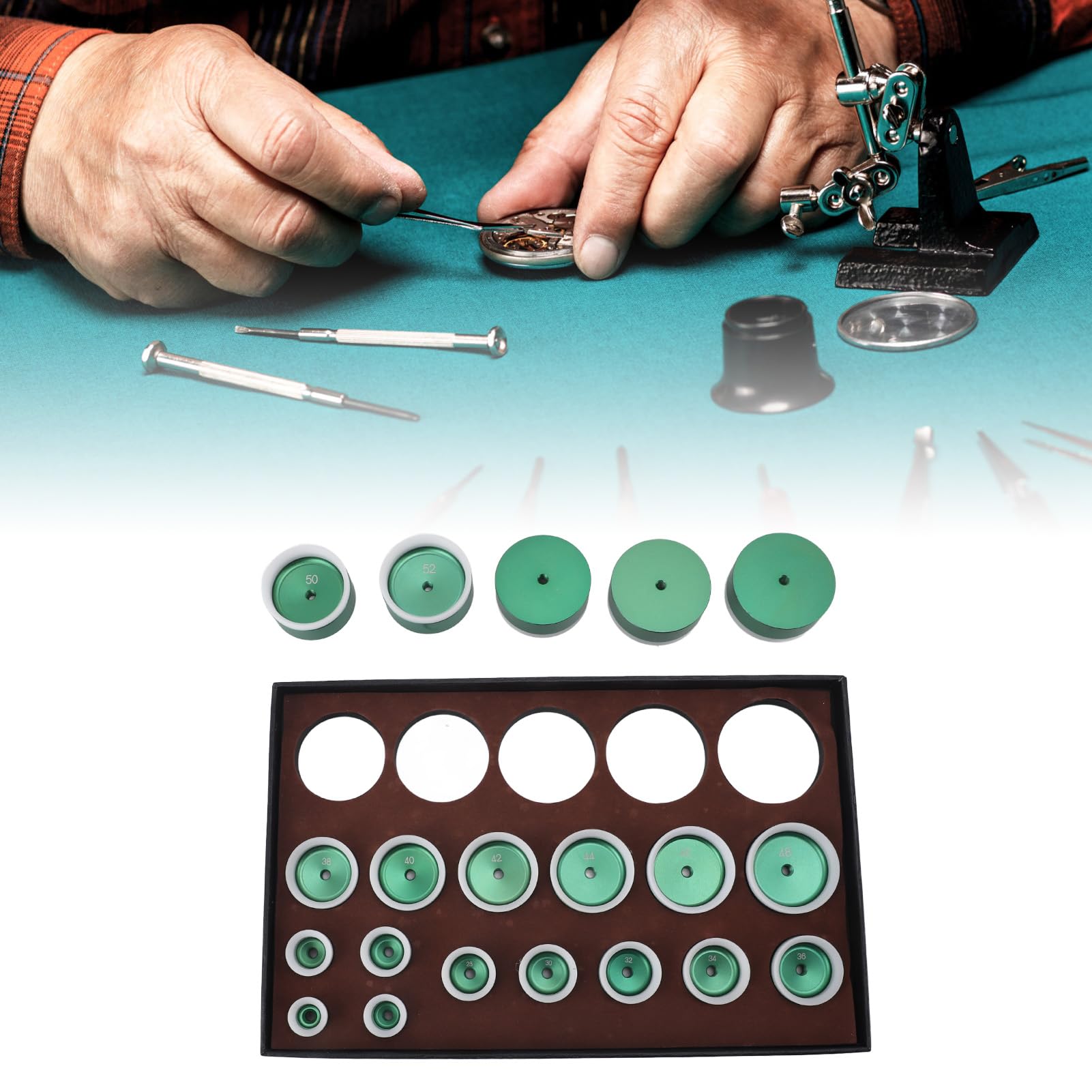 Naroote Kit de Troqueles de Prensa de Reloj Duradero de 20 Piezas para Reparación y Mantenimiento de Relojes Hecho de Metal y ABS 20-58mm