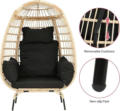 Miniatura 5 de Dkelincs Silla de mimbre para interiores y exteriores, silla de lectura para patio, silla de ratán de gran tamaño para patio, jardín, sala de estar