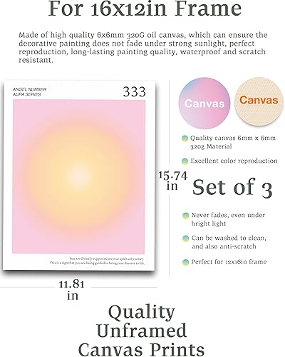 Miniatura 2 de iHery Juego de 3 pósteres sin marco de números de ángel de aura 333, arte de pared en lienzo de 12 x 16 pulgadas, decoración de habitación, TikTok
